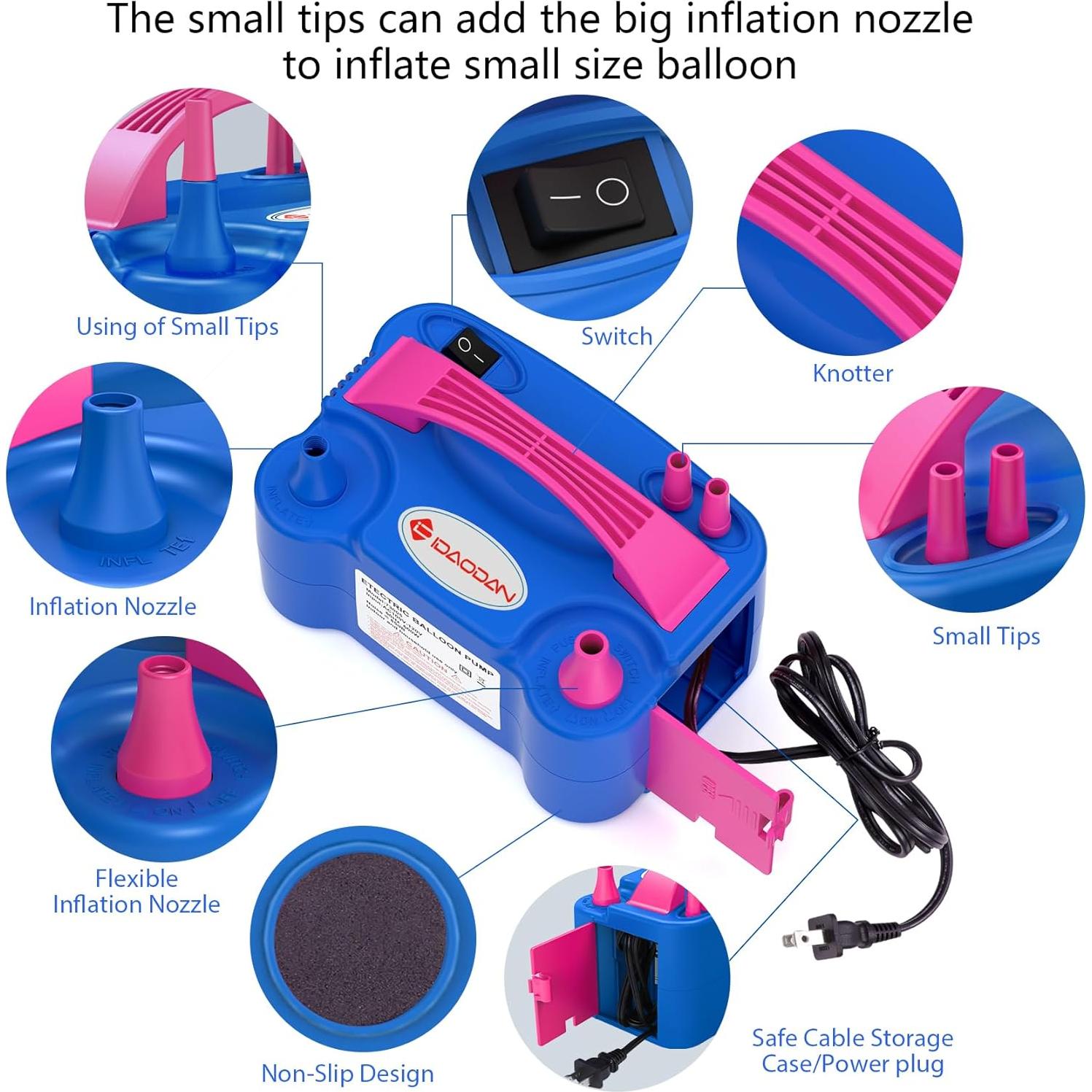 Bomba de Globo Eléctrica IDAODAN 600W Doble Boquilla Rosa