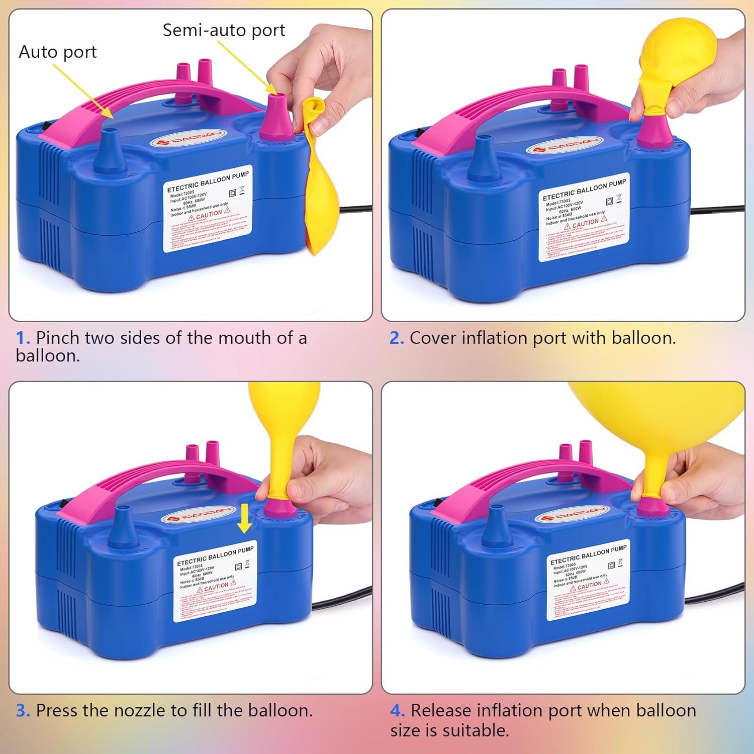 Bomba de Globo Eléctrica IDAODAN 600W Doble Boquilla Rosa