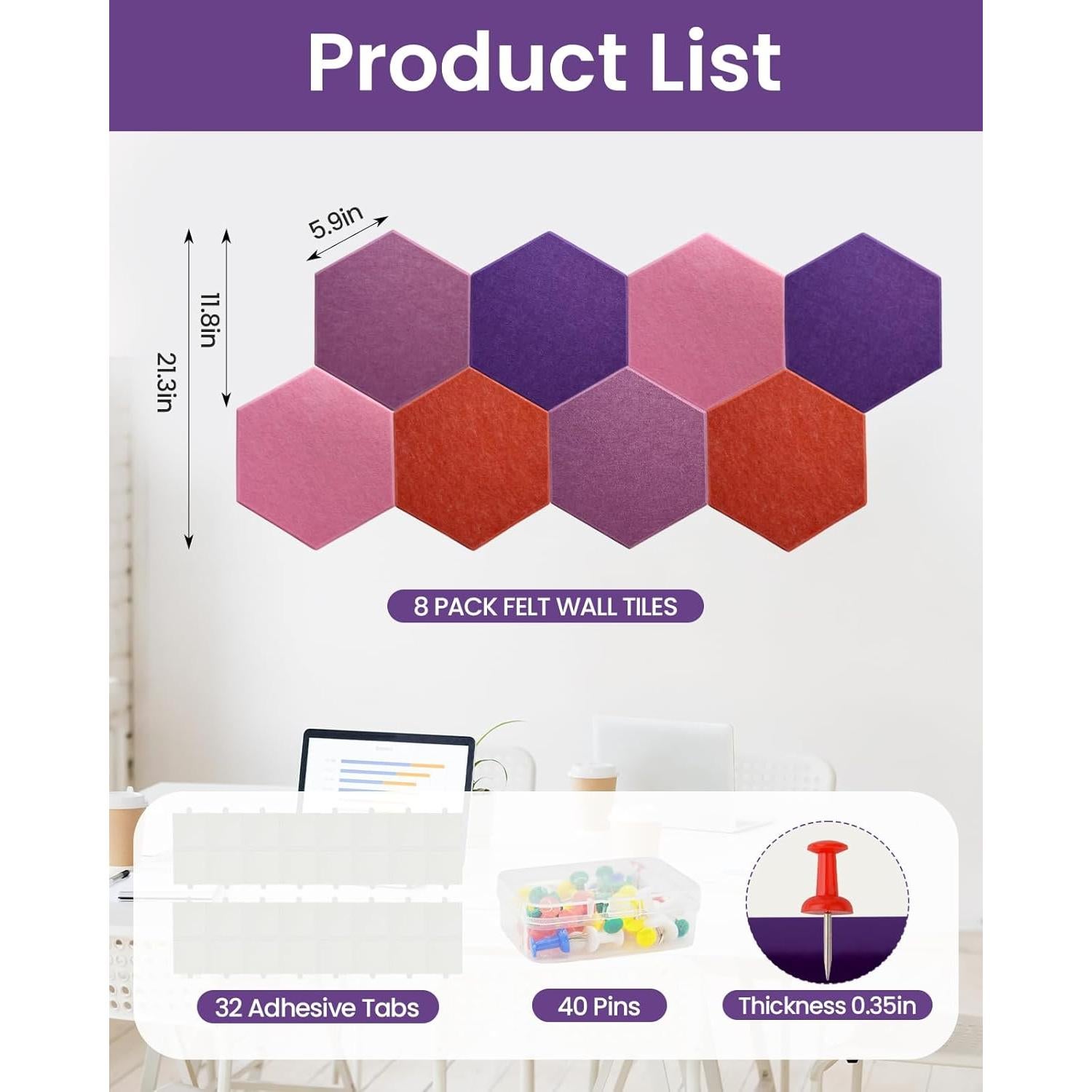 Paquete de 8 Paneles Acústicos Aipiahio Morado 30x25.9 cm