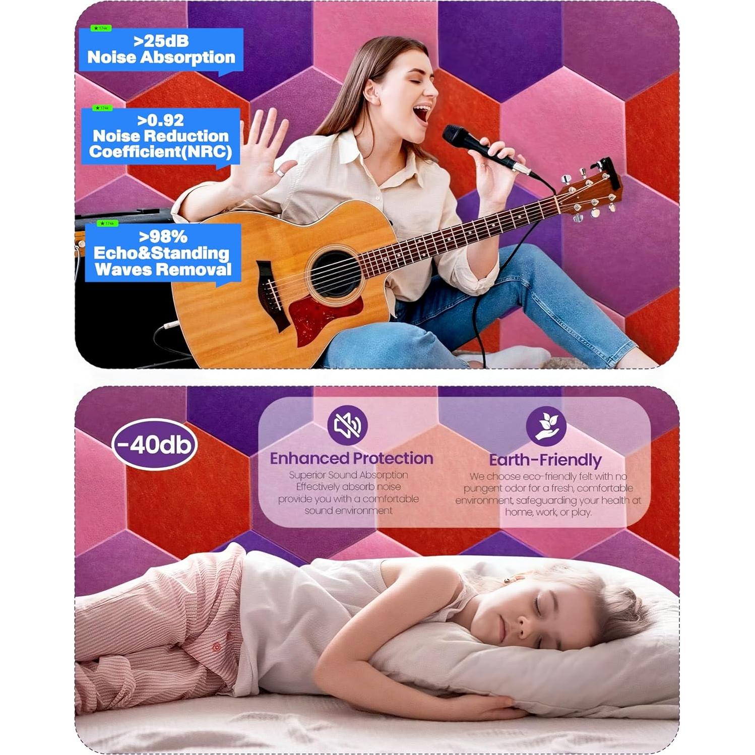 Paquete de 8 Paneles Acústicos Aipiahio Morado 30x25.9 cm