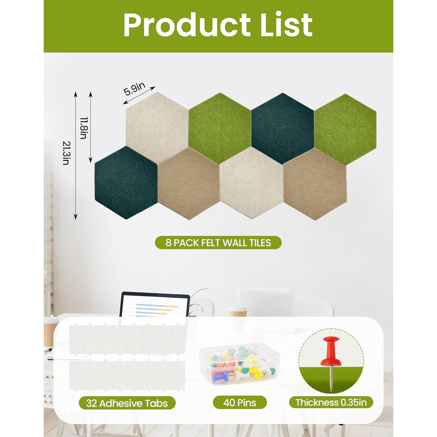 Paquete de 8 Paneles Acústicos Aipiahio Hexagonales Verdes