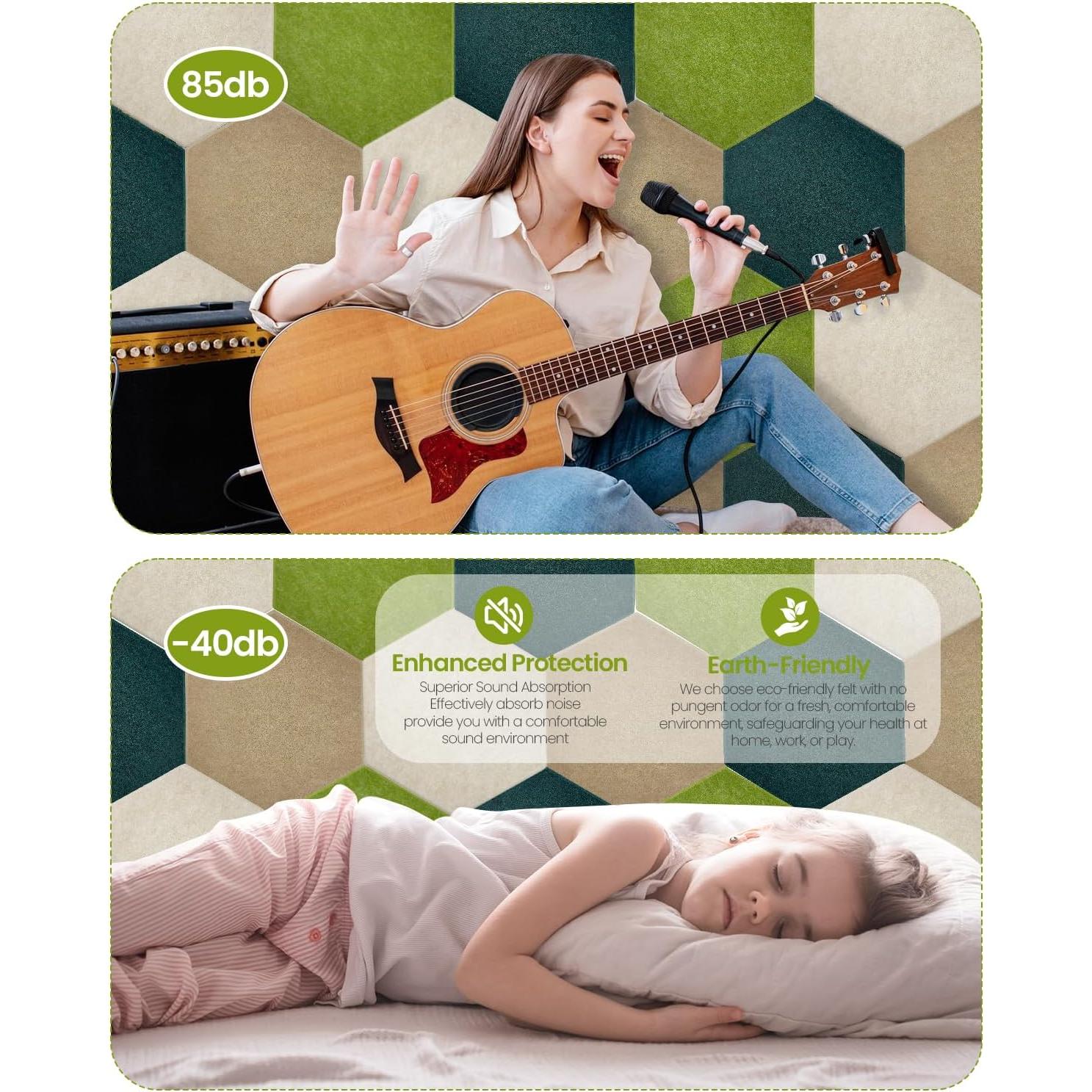 Paquete de 8 Paneles Acústicos Aipiahio Hexagonales Verdes