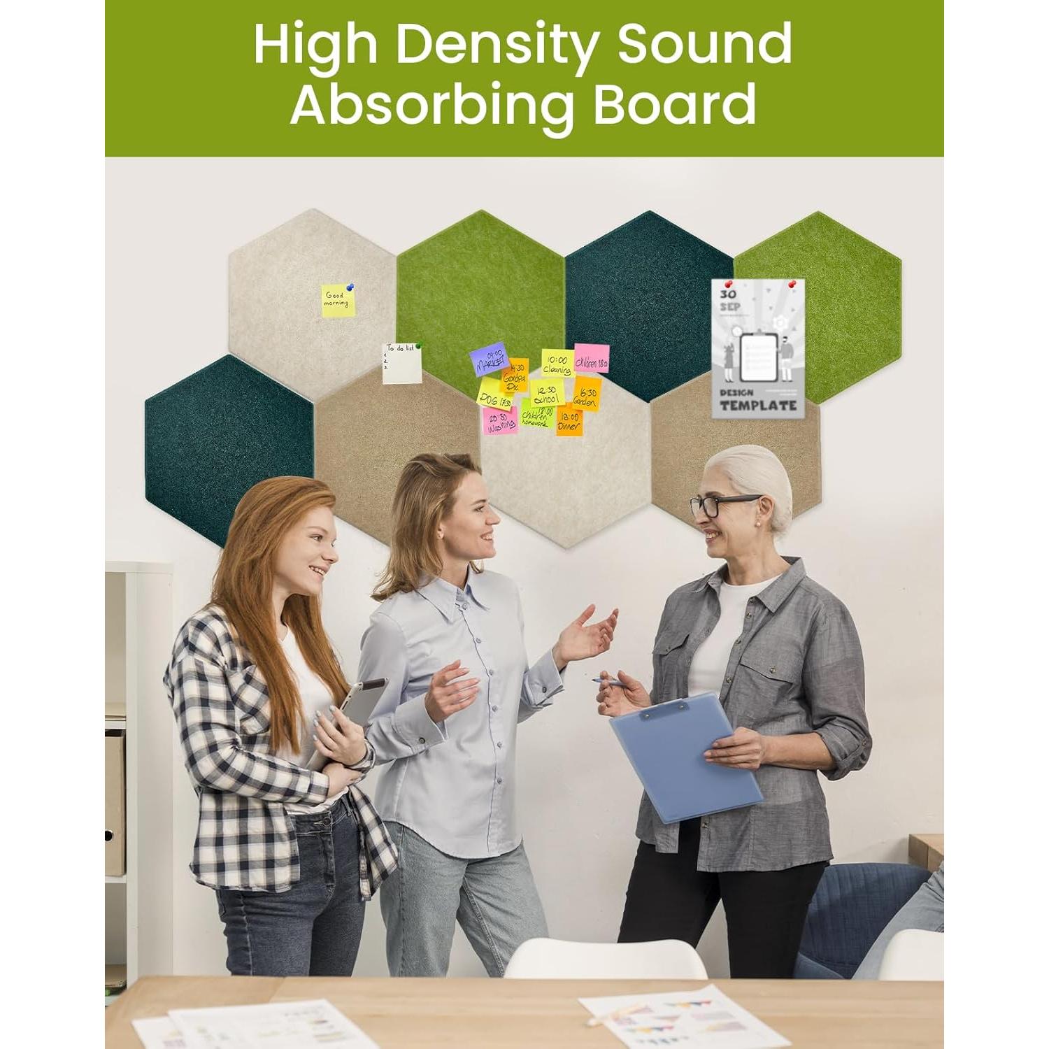 Paquete de 8 Paneles Acústicos Aipiahio Hexagonales Verdes