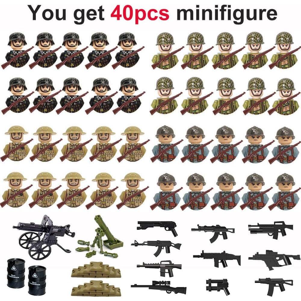 Figuras de Acción Soldados Segunda Guerra Mundial WW2army - 40 Accesorios