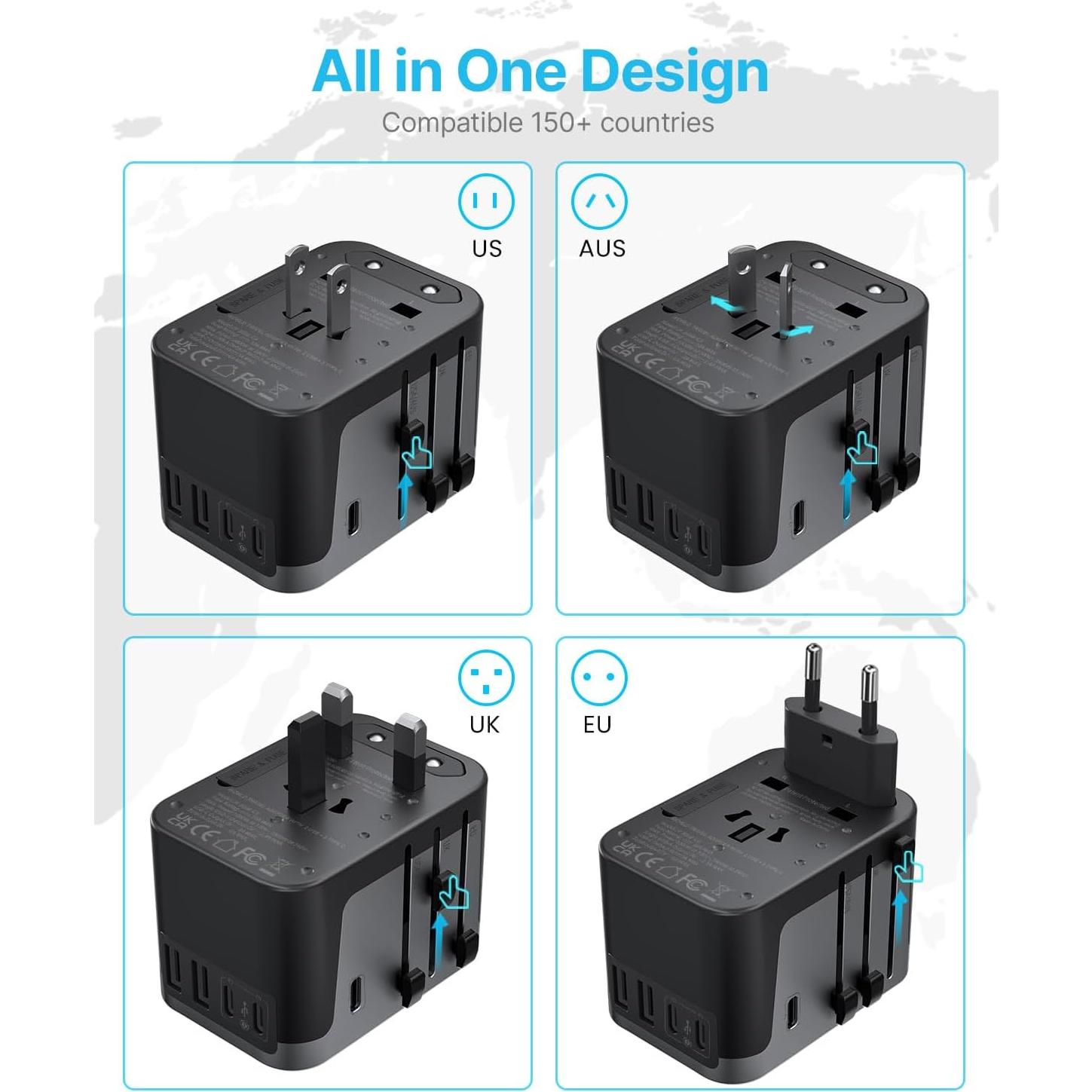 Adaptador de Viaje Universal VINTAR 6A 5 Puertos USB 30W