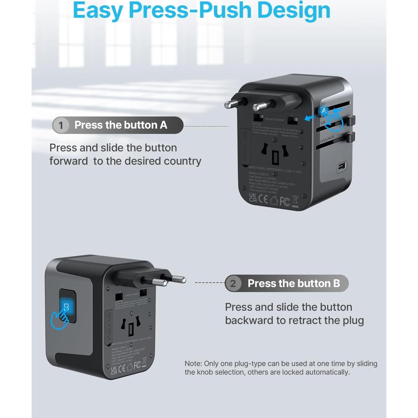 Adaptador de Viaje Universal VINTAR 6A 5 Puertos USB 30W