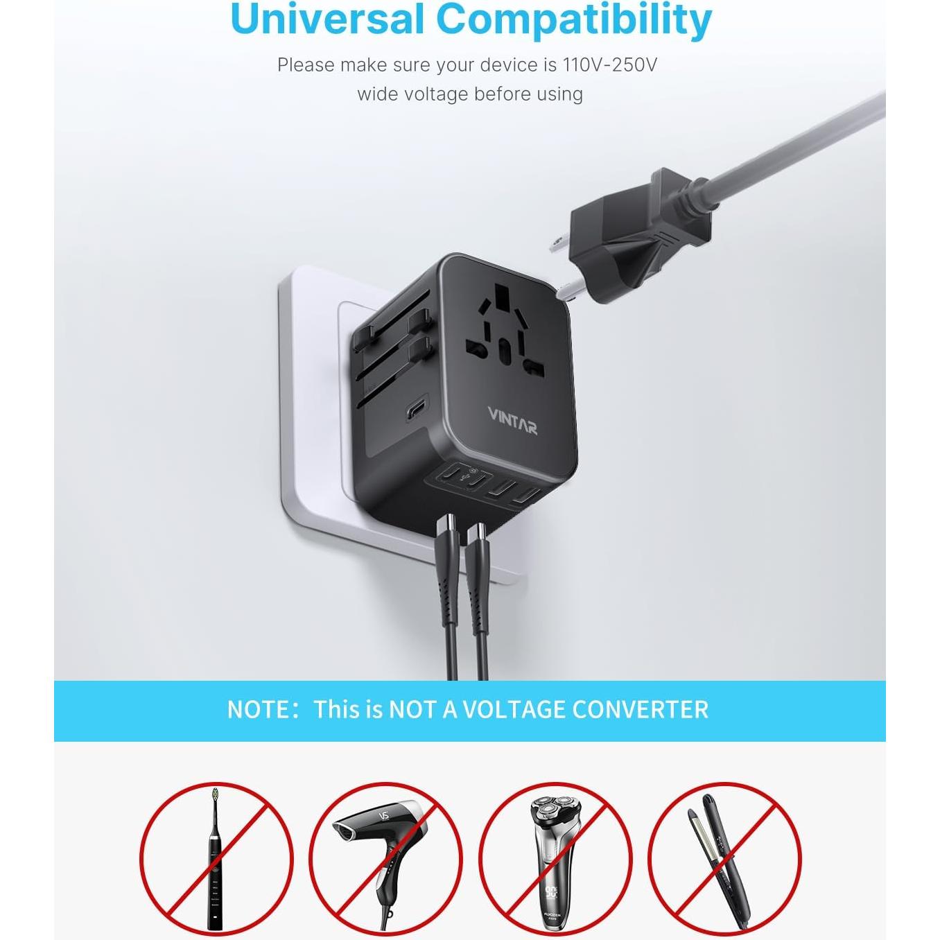 Adaptador de Viaje Universal VINTAR 6A 5 Puertos USB 30W