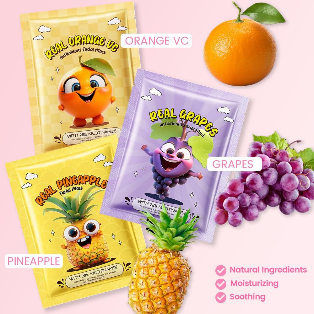 Mascarillas Faciales de Frutas Kaely - 6 Piezas Hidratantes