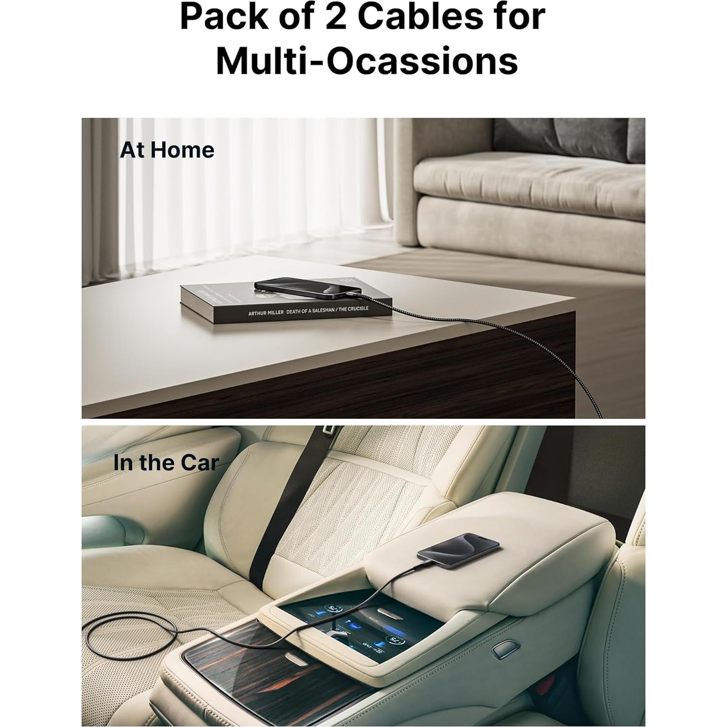 JSAUX Cable USB C 4-Pack 1m 2m 3m Carga Rápida Negro