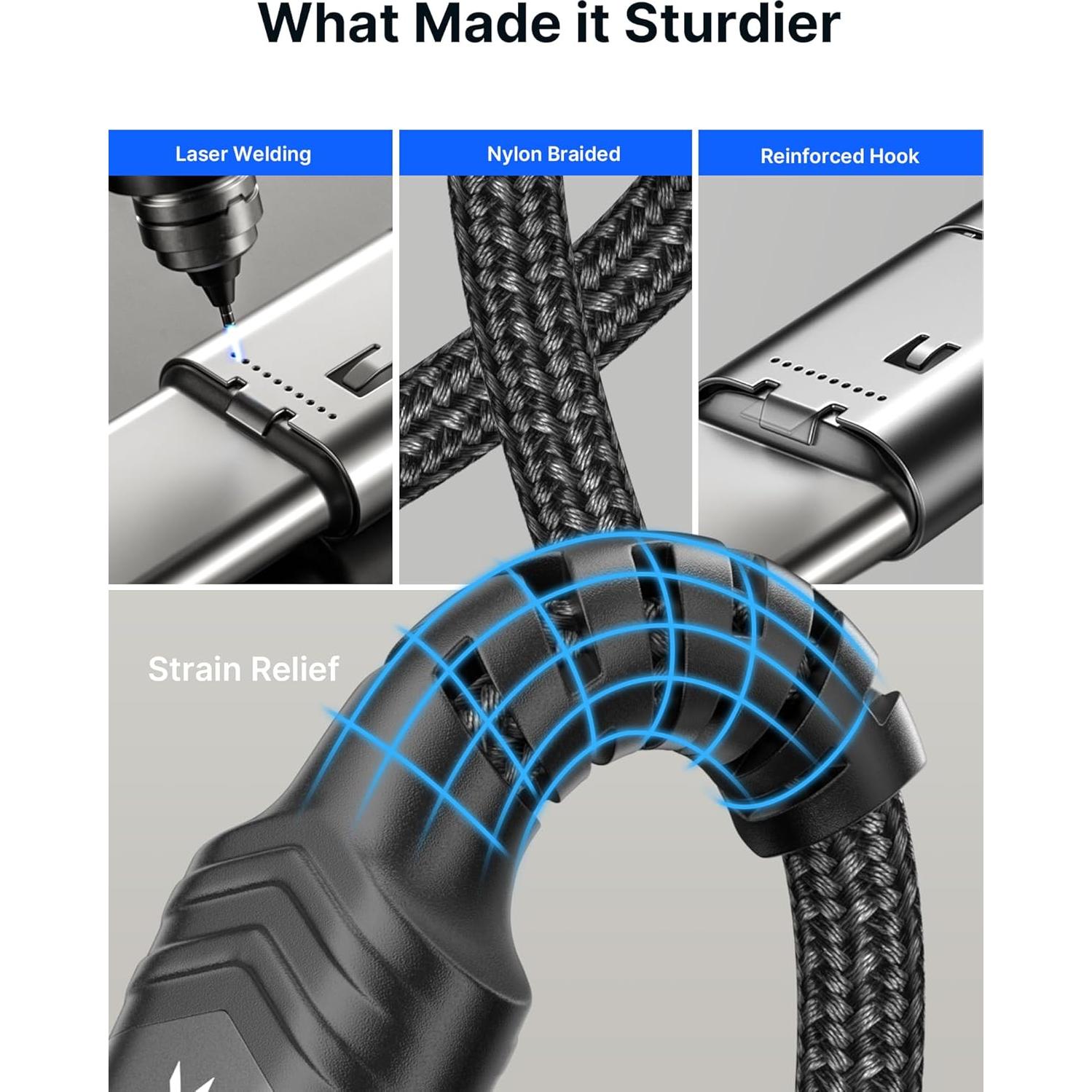 JSAUX Cable USB C 4-Pack 1m 2m 3m Carga Rápida Negro