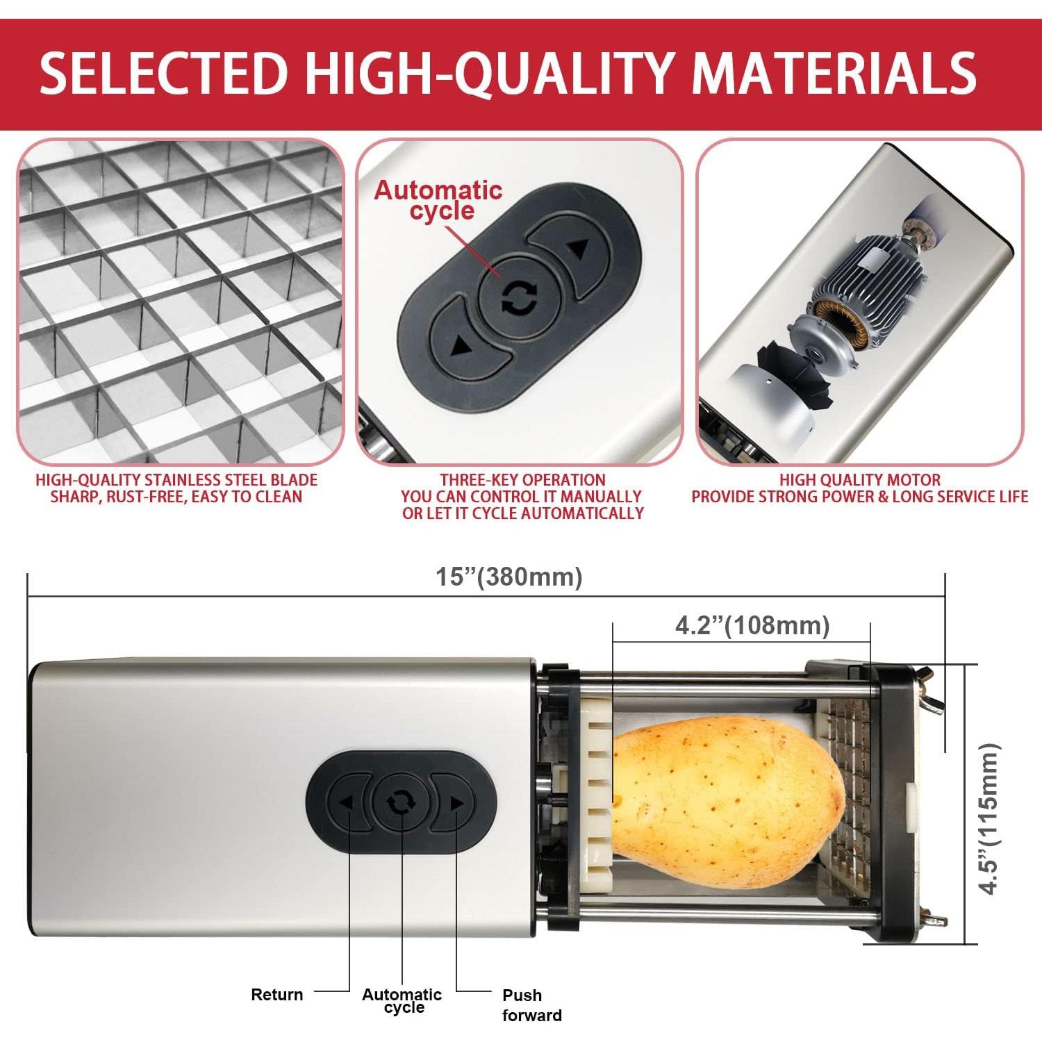 Cortador de Papas Fritas Eléctrico Fstcrt Acero Inoxidable 2 Tamaños
