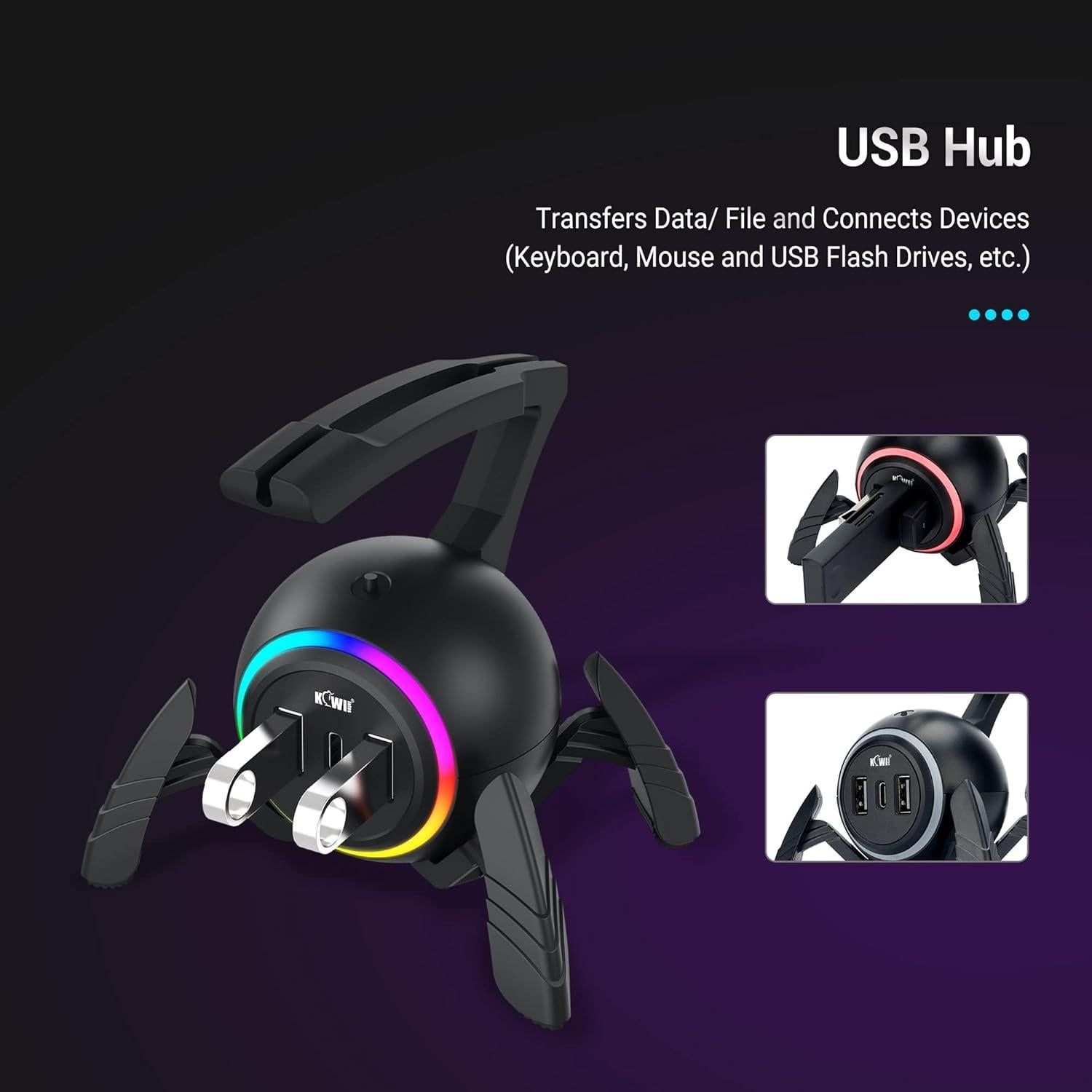 Soporte para Cable de Ratón KIWIFOTOS RGB con Hub USB 2 Puertos