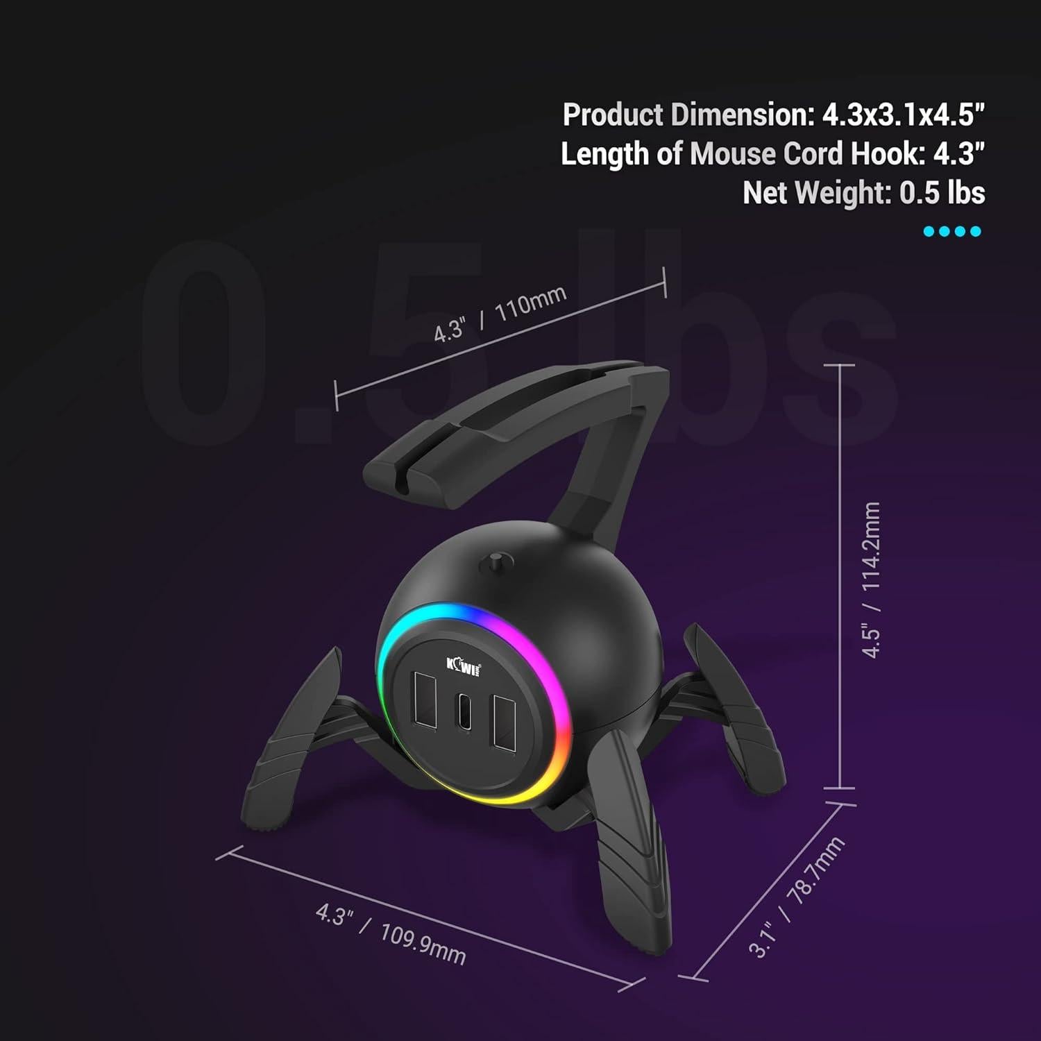 Soporte para Cable de Ratón KIWIFOTOS RGB con Hub USB 2 Puertos