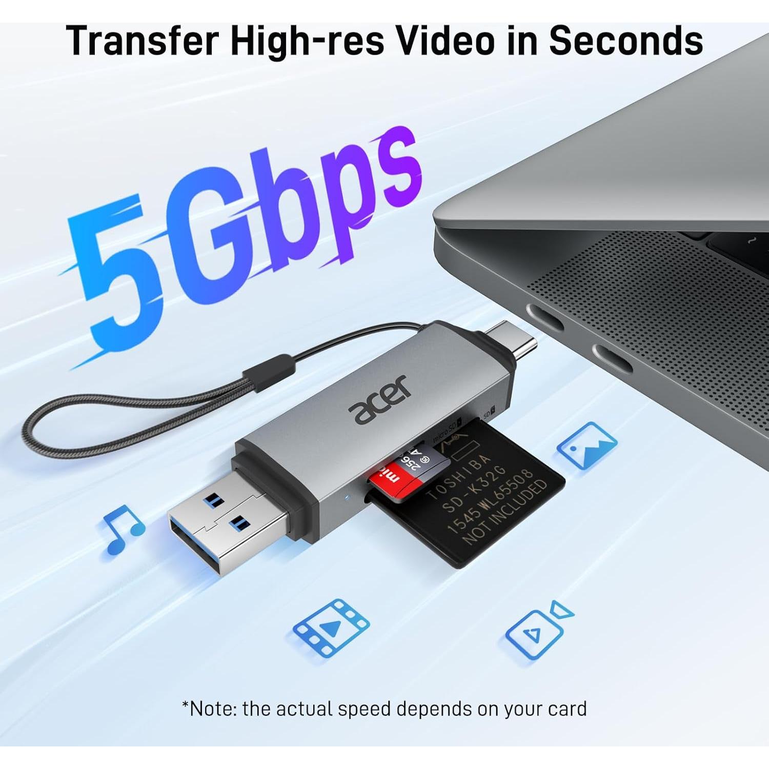 Lector de Tarjeta SD Acer ODK4E0 USB-C 3.0 Doble Ranura