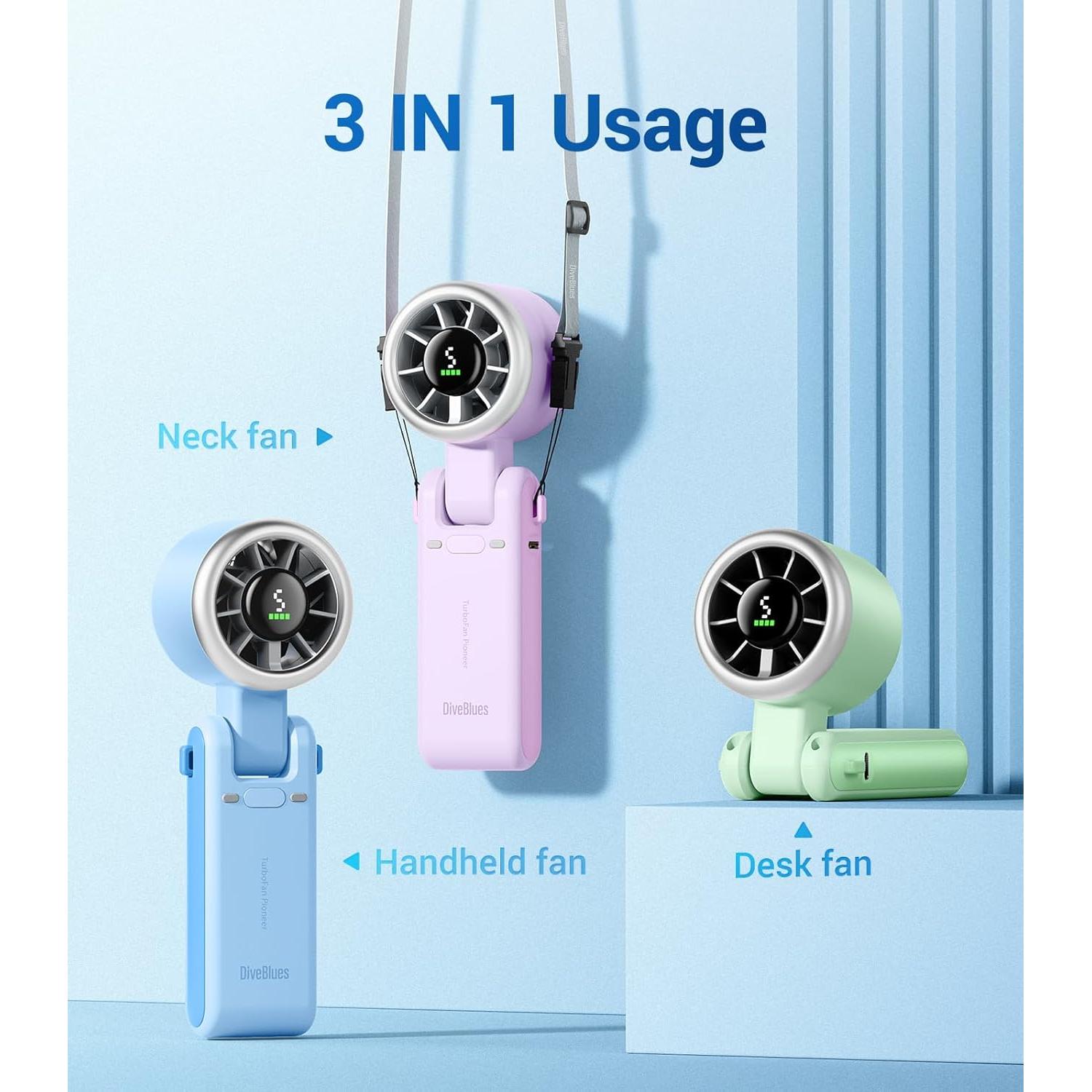 Ventilador Turbo Portátil Diveblues N607D, 5 Velocidades, 12h Batería