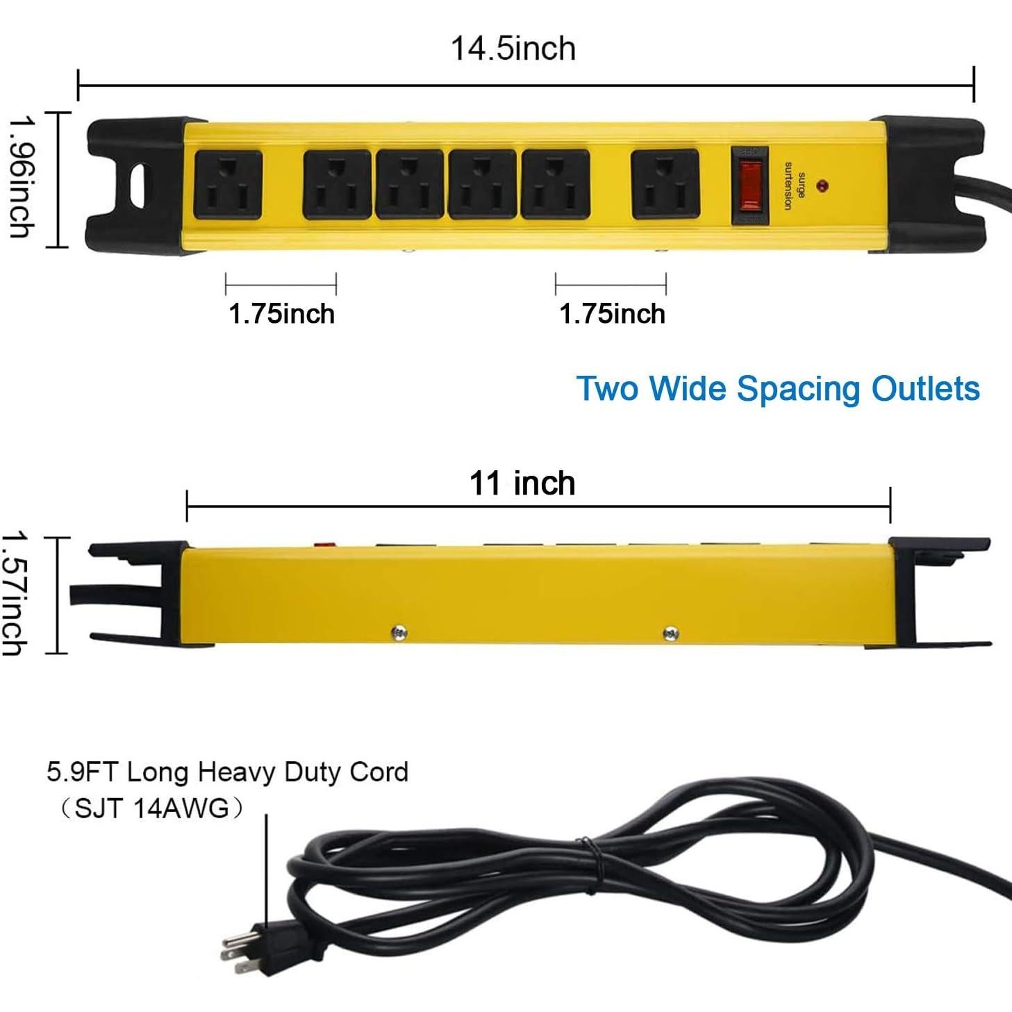 Regleta de Sobretensión CCCEI 6 Enchufes 15A 1200J Amarillo