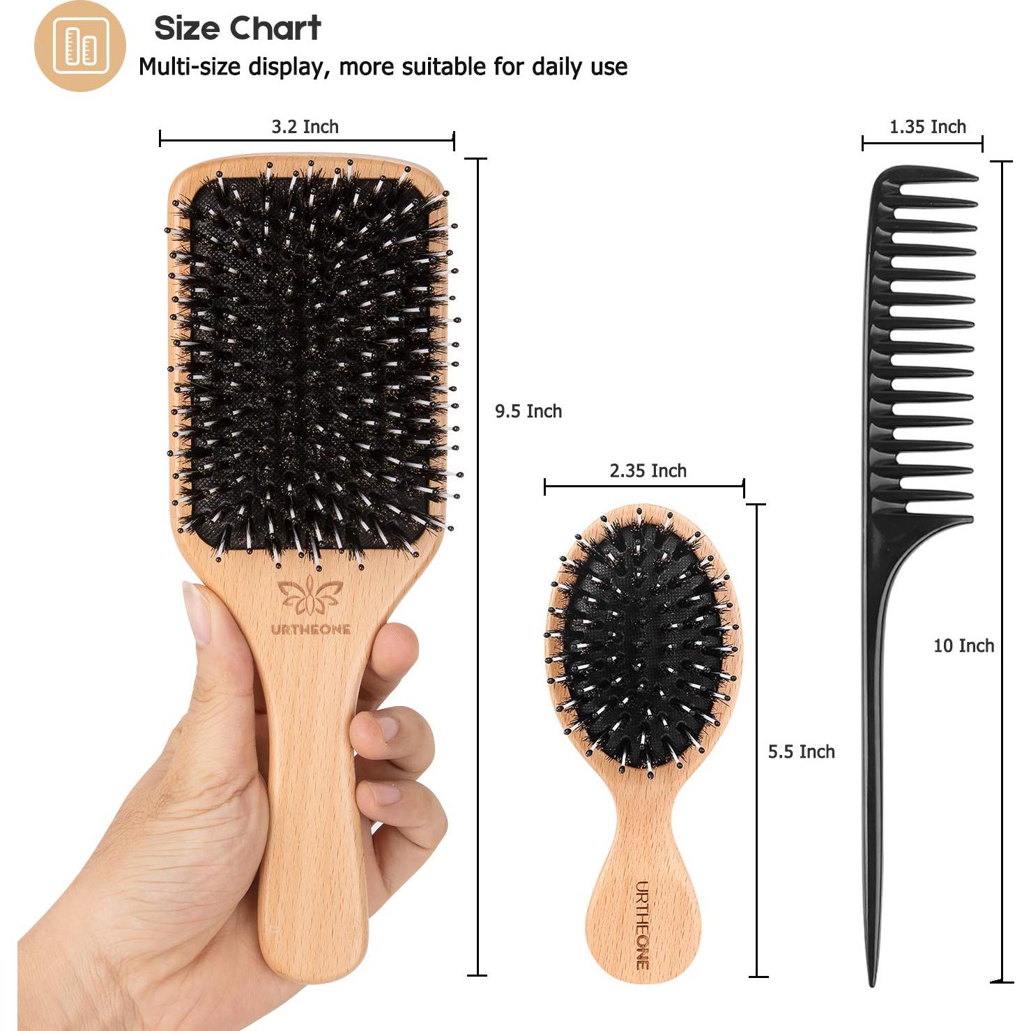 Juego de Cepillo y Peine de Cerda de Jabalí URTHEONE - Para Todo Tipo de Cabello