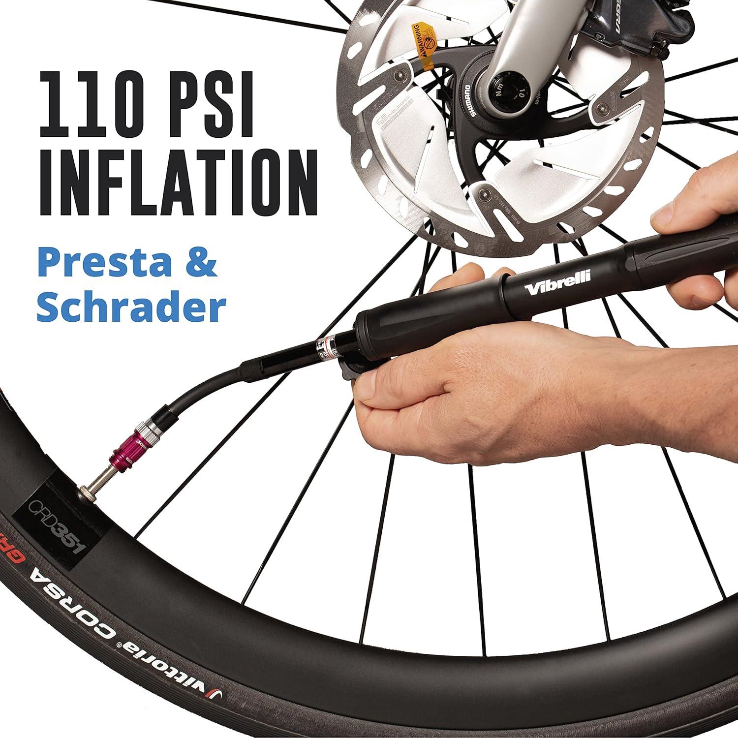 Bomba de Bicicleta Mini Vibrelli - Presta y Schrader - 120 PSI