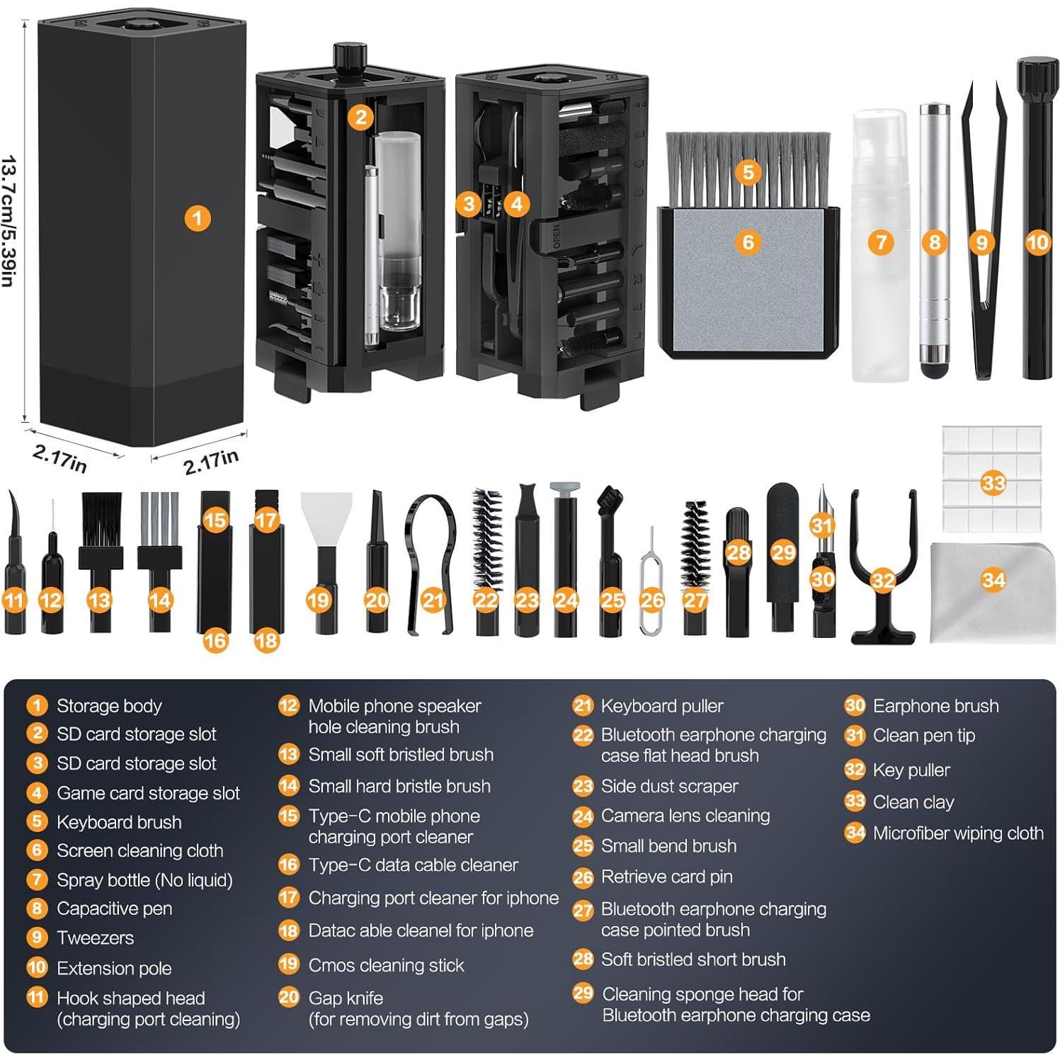 Kit de limpieza 34 en 1 JIANGSEN para iPhone y laptop negro