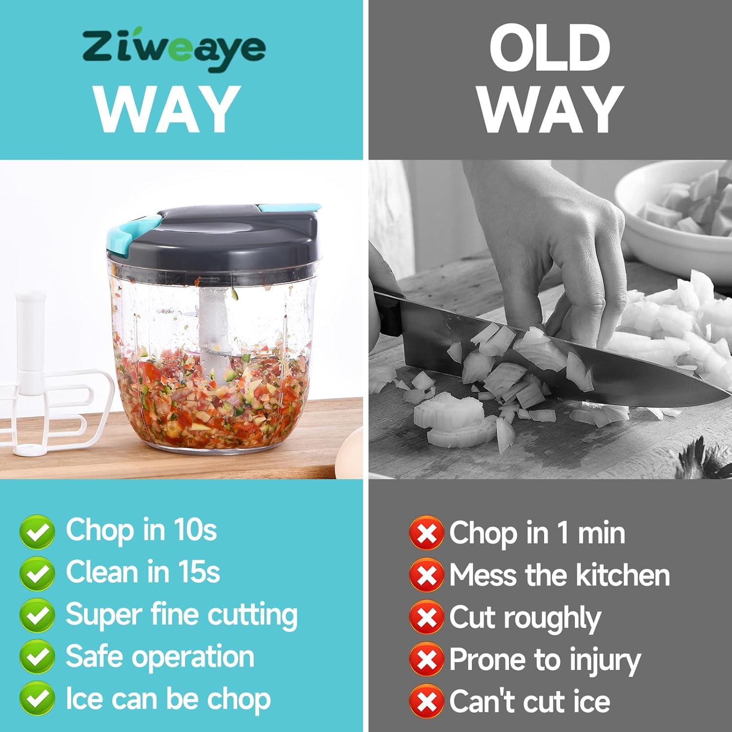 Picador de Verduras Manual Ziweaye 900ml Azul-Gris Apto Lavavajillas