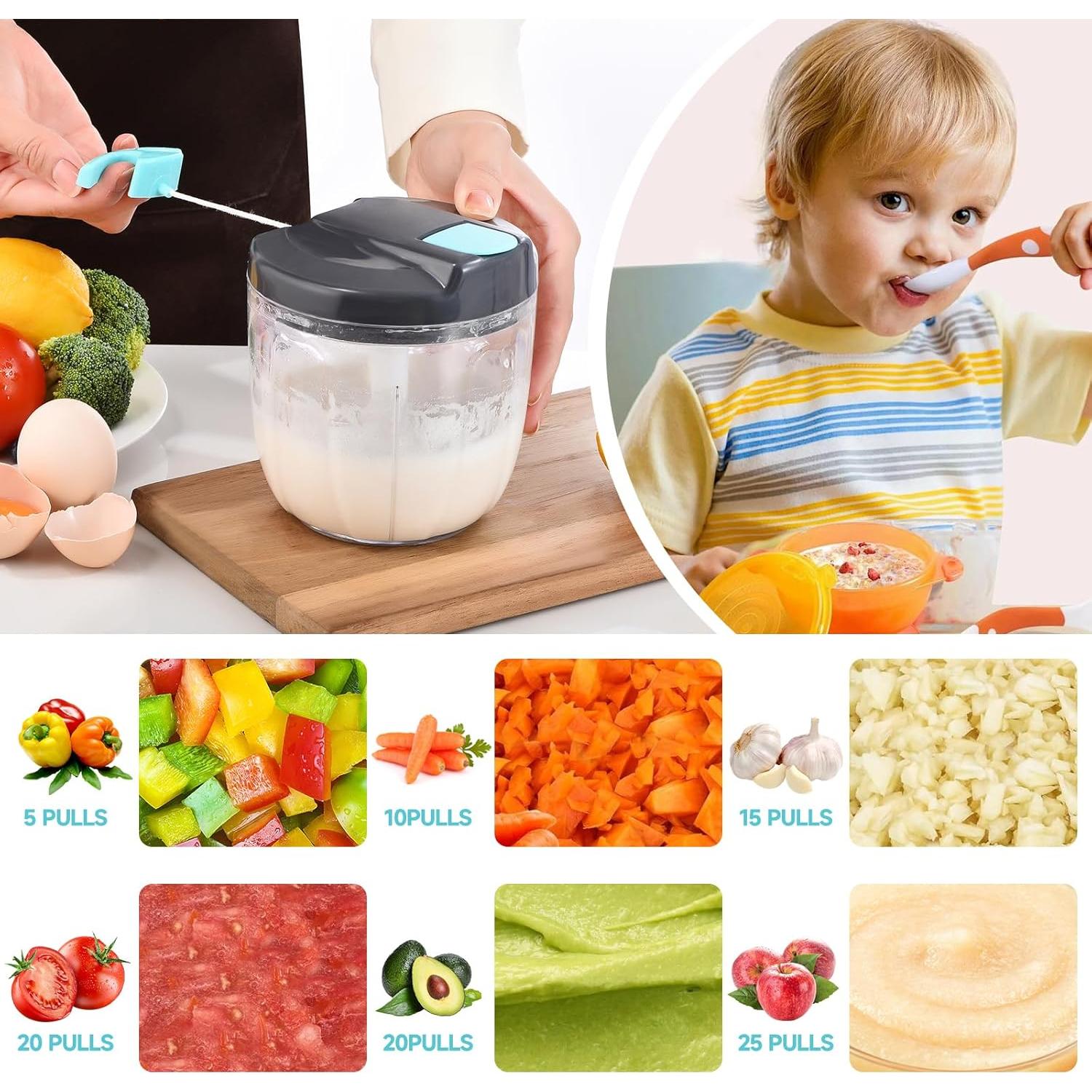 Picador de Verduras Manual Ziweaye 900ml Azul-Gris Apto Lavavajillas