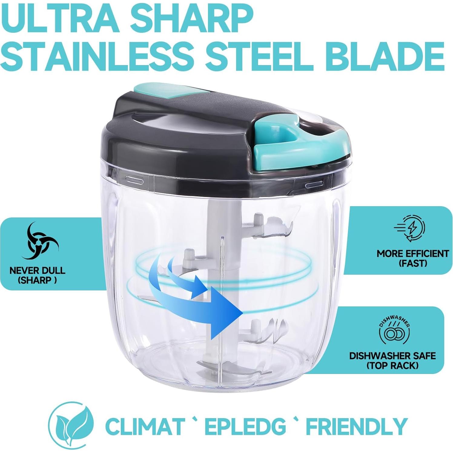 Picador de Verduras Manual Ziweaye 900ml Azul-Gris Apto Lavavajillas