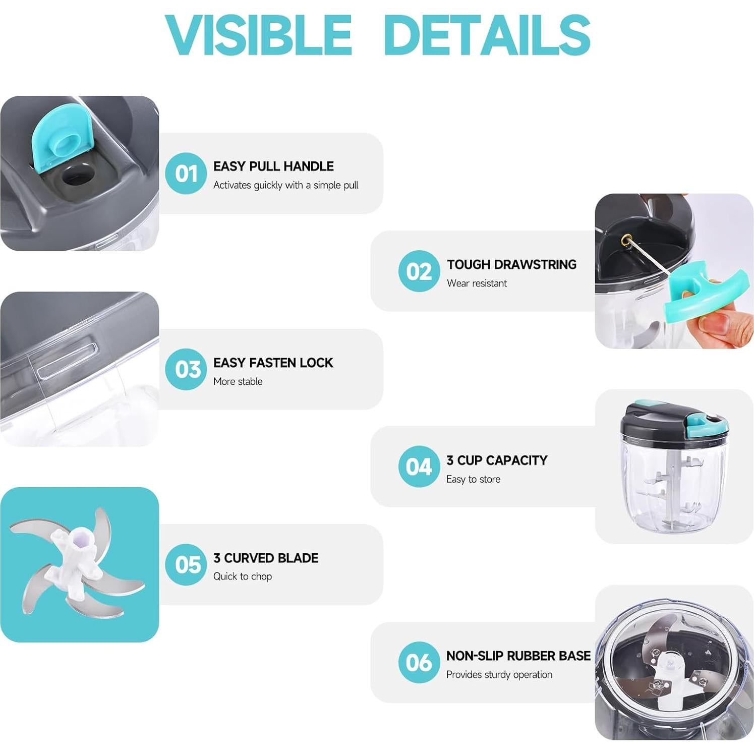 Picador de Verduras Manual Ziweaye 900ml Azul-Gris Apto Lavavajillas