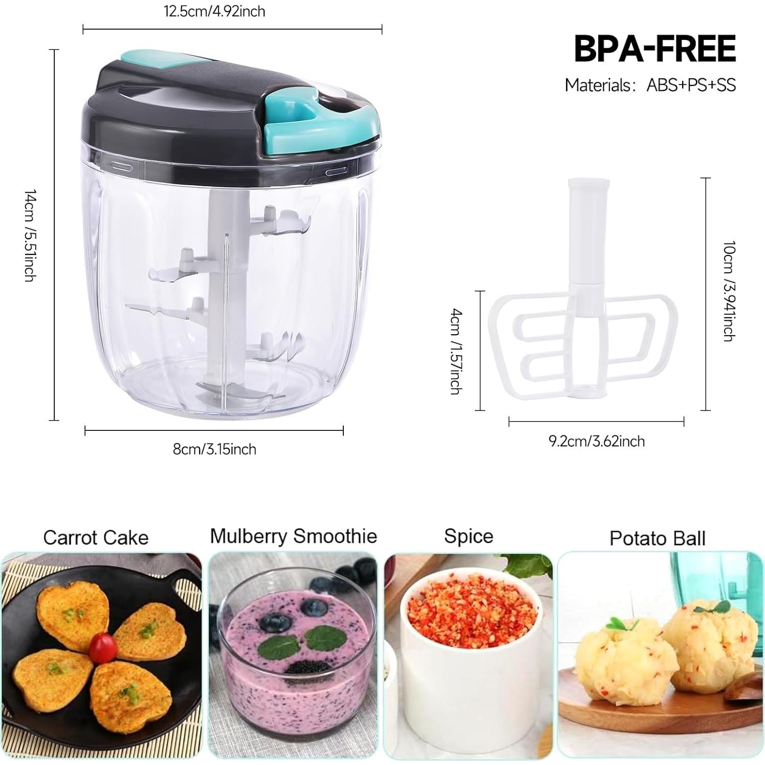 Picador de Verduras Manual Ziweaye 900ml Azul-Gris Apto Lavavajillas