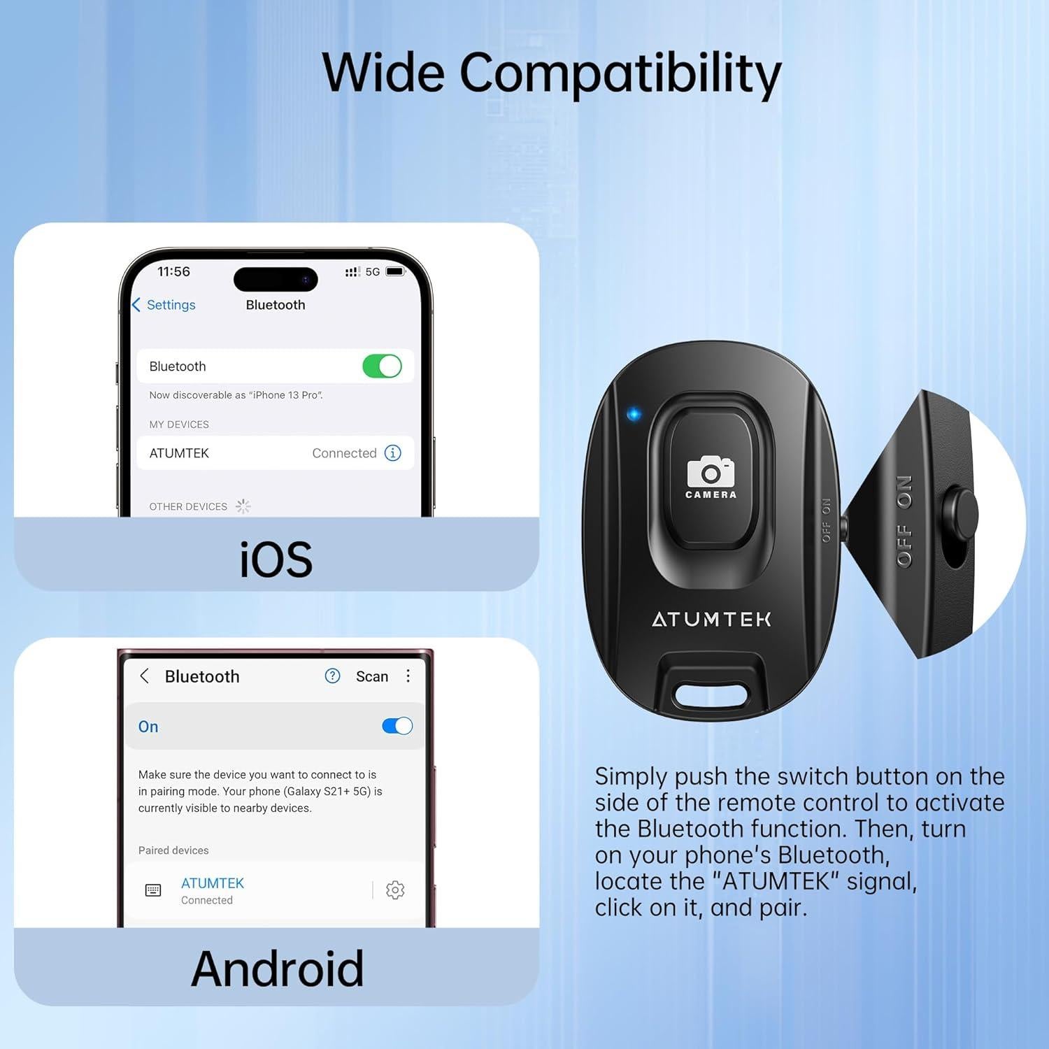 Disparador Remoto ATUMTEK Bluetooth 5.2 para Smartphones Negro