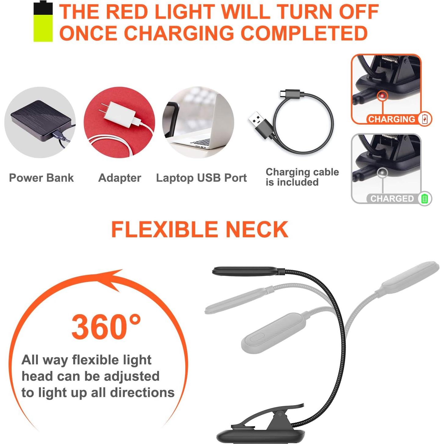 Luz de Lectura Ámbar HONWELL Recargable con Clip 2 Modos