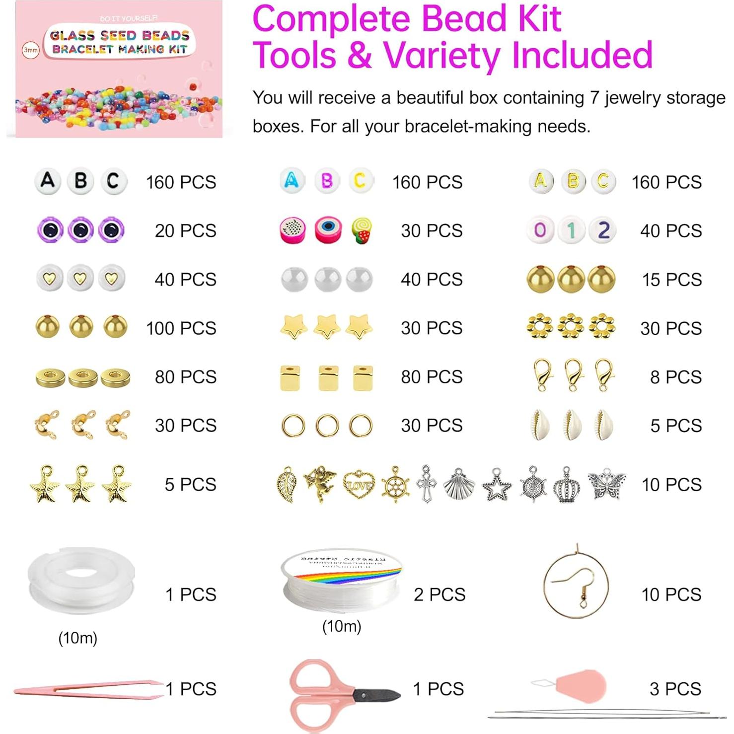 Kit de Cuentas de Vidrio Redtwo 44500pcs 3mm para Pulseras