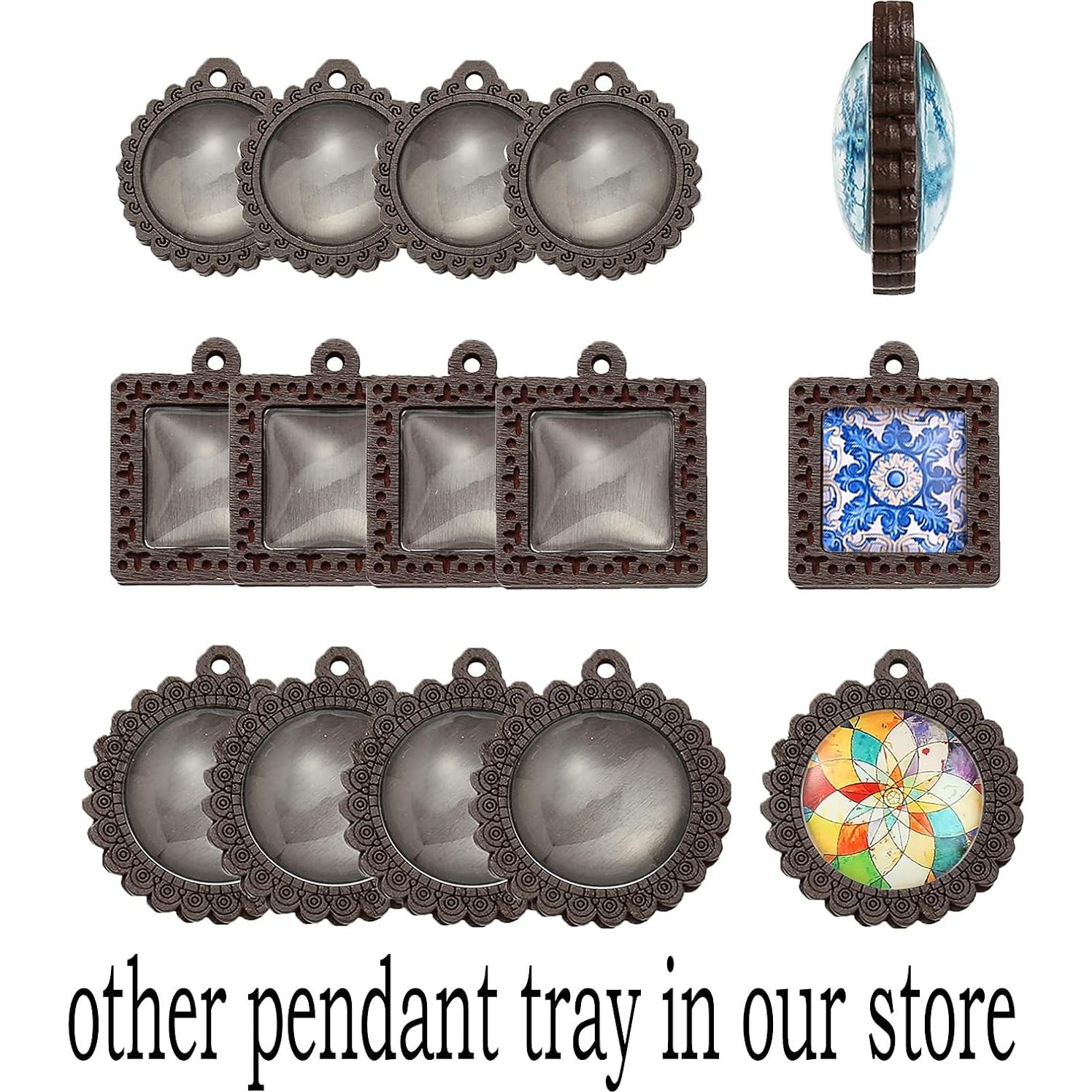 Bandejas de Colgante Bezel Redondas de Madera y Cristal 36 Piezas