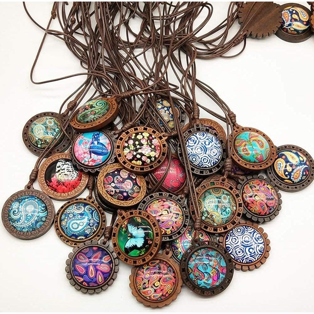 Bandejas de Colgante Bezel Redondas de Madera y Cristal 36 Piezas