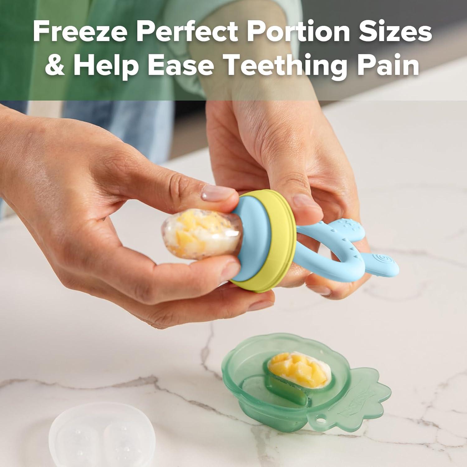 Combo Alimentador de Frutas y Moldes Popsicle Haakaa Azul