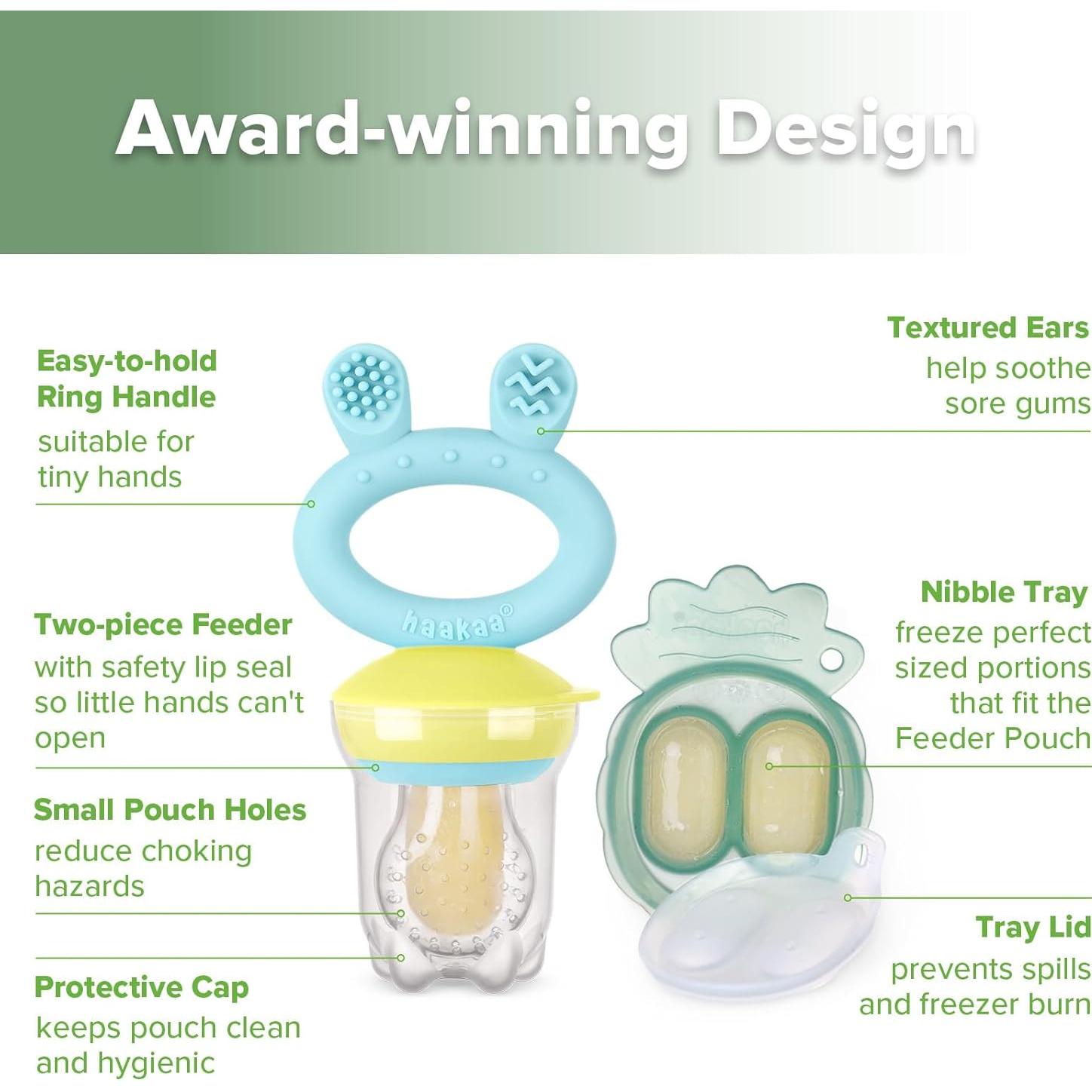 Combo Alimentador de Frutas y Moldes Popsicle Haakaa Azul