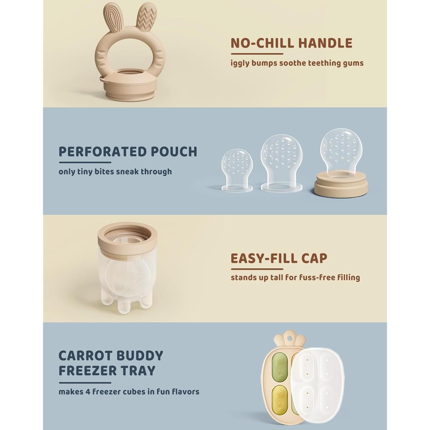 Alimentador de Frutas para Bebés 2 Piezas Silicona Grado Alimenticio