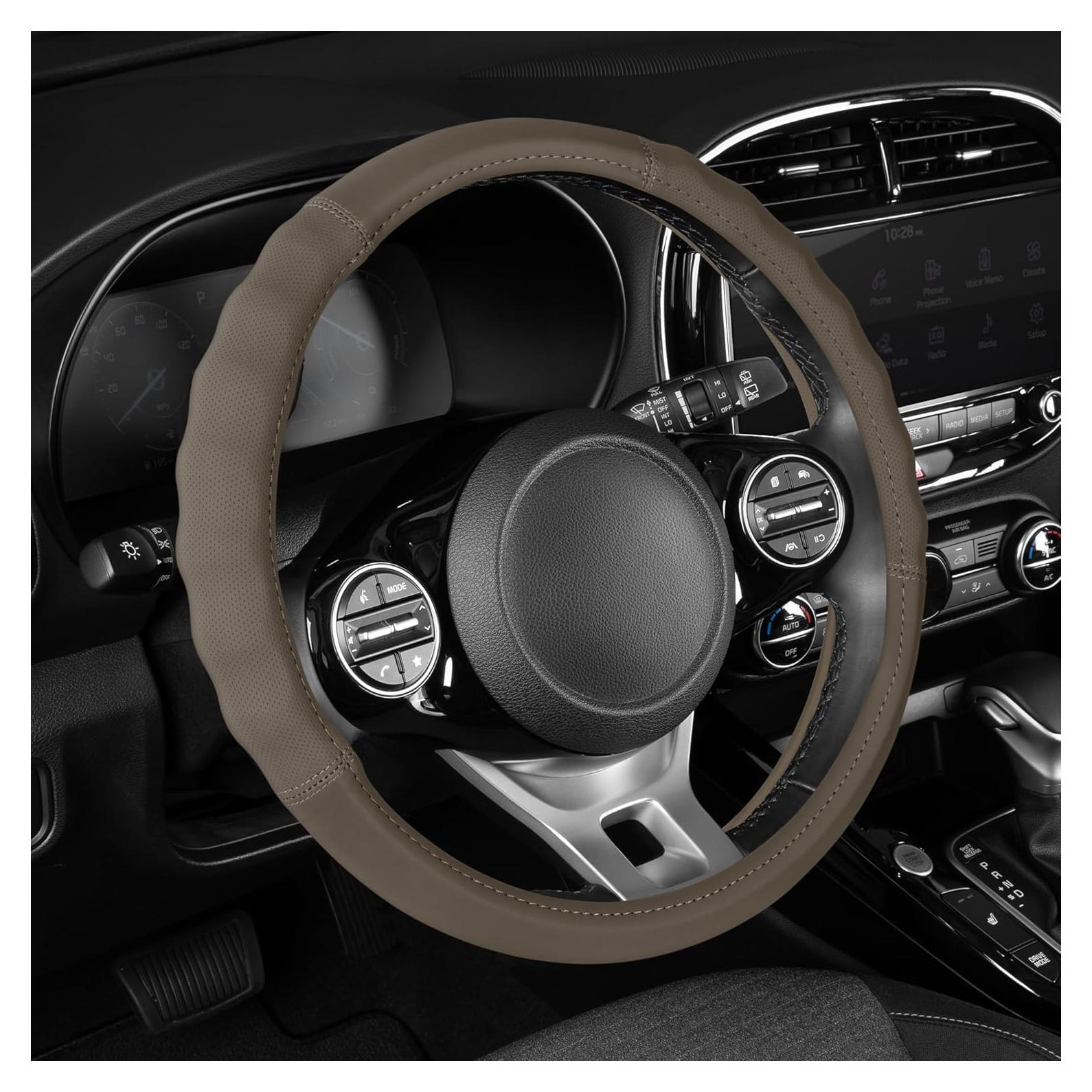 Cubierta de Volante de Cuero Beige Motor Trend SW-810 Universal