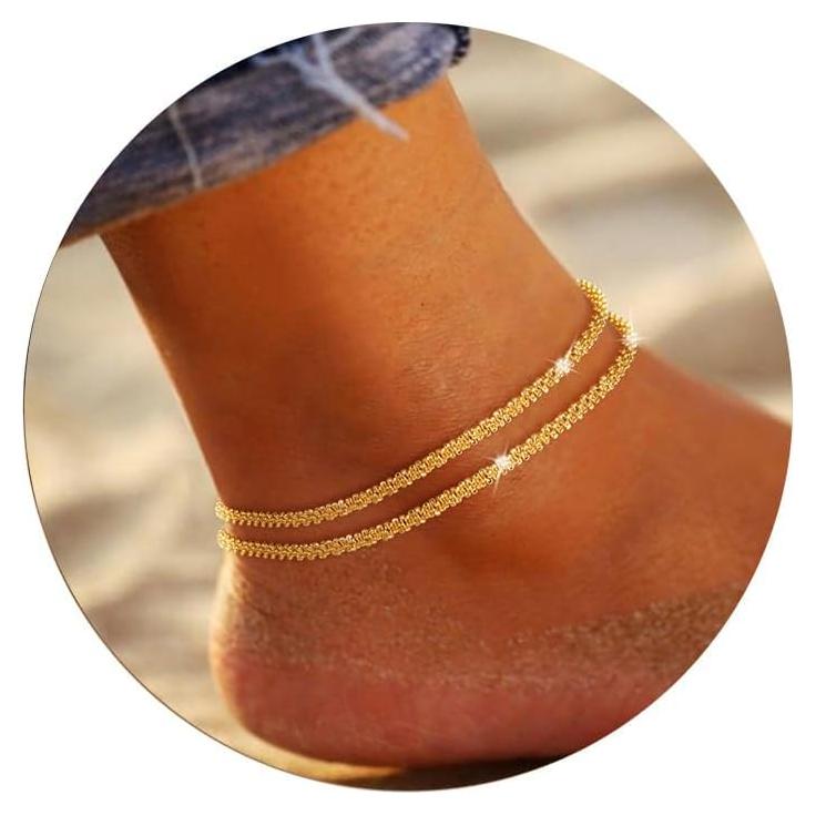 Pulsera de Tobillo Ajustable Oro 14K y Plata Esterlina