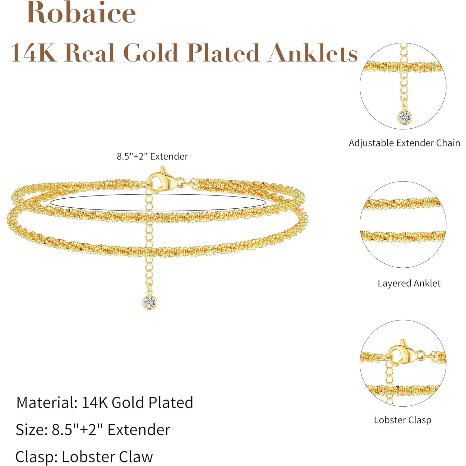 Pulsera de Tobillo Ajustable Oro 14K y Plata Esterlina