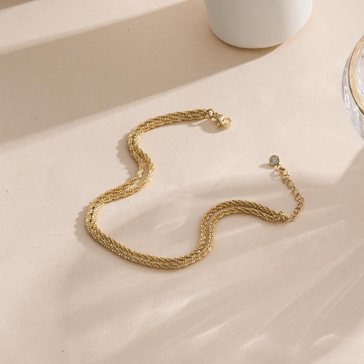 Pulsera de Tobillo Ajustable Oro 14K y Plata Esterlina