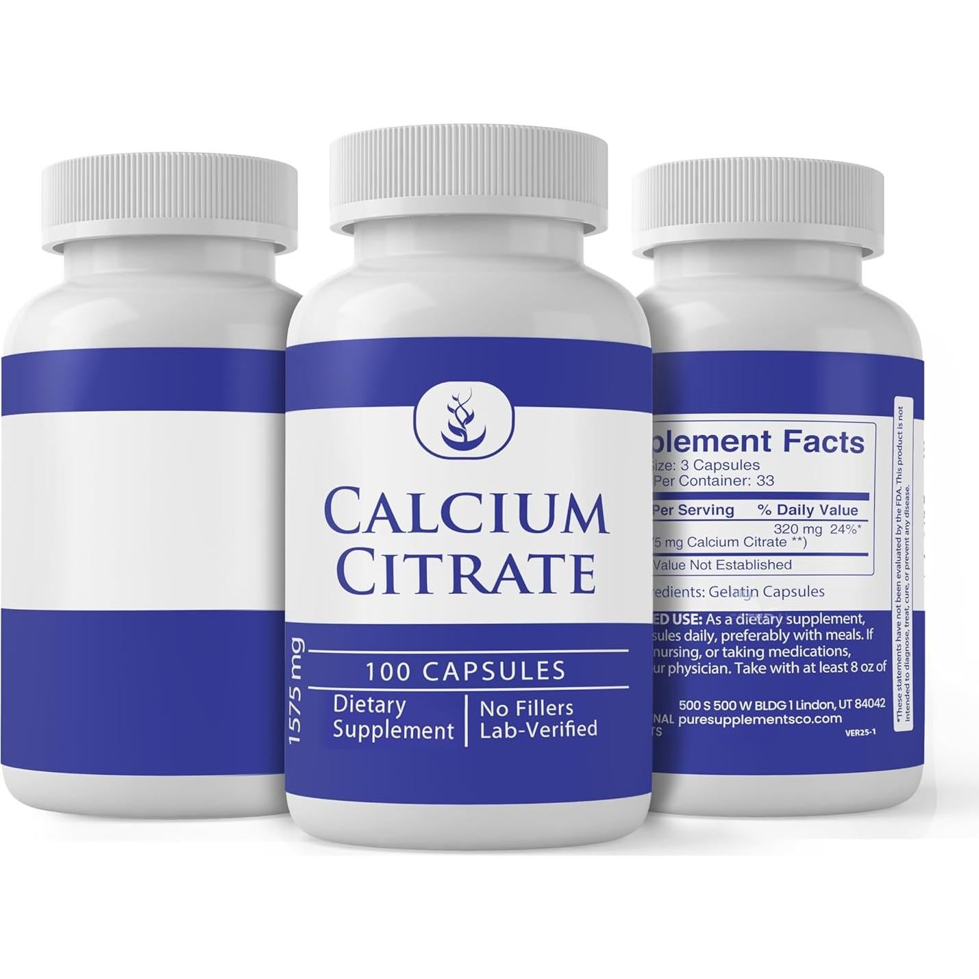 Citrato de Calcio 100 Cápsulas Ingredientes Originales Puros