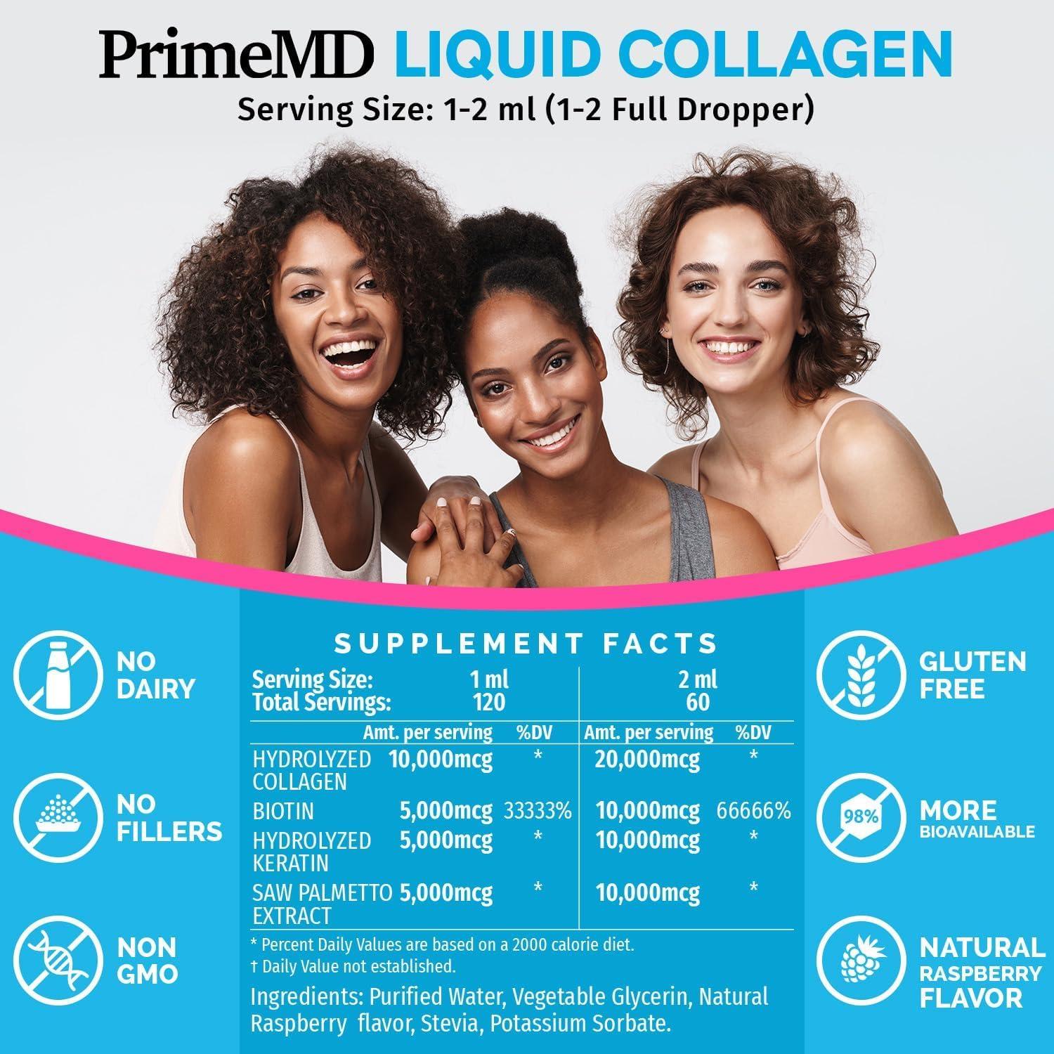Péptidos de colágeno líquido PrimeMD 59.15 ml - Biotina y queratina