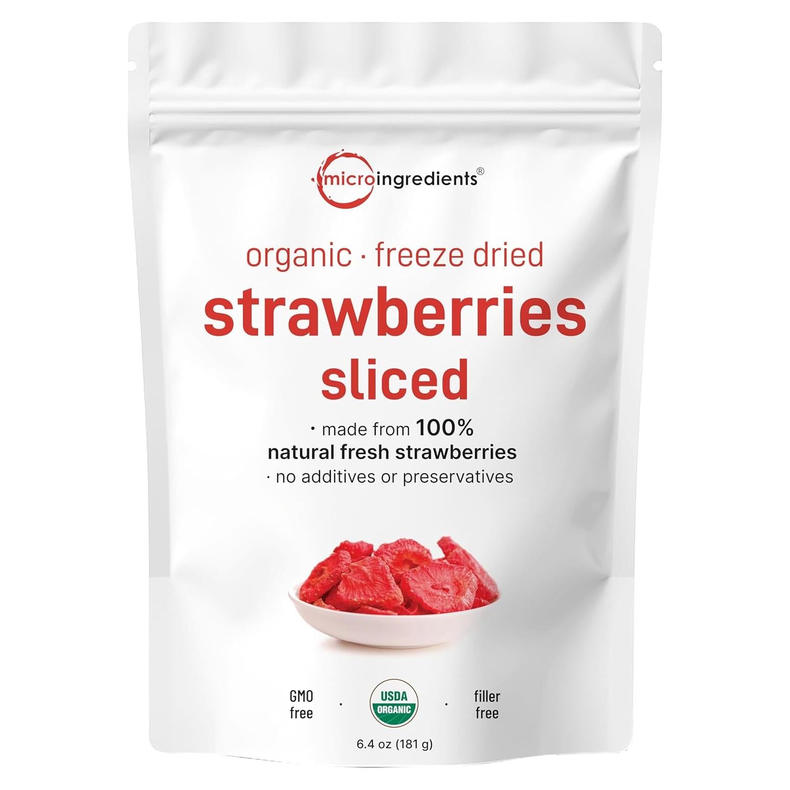 Fresas Orgánicas Liofilizadas Micro Ingredients 181g - Snack Saludable