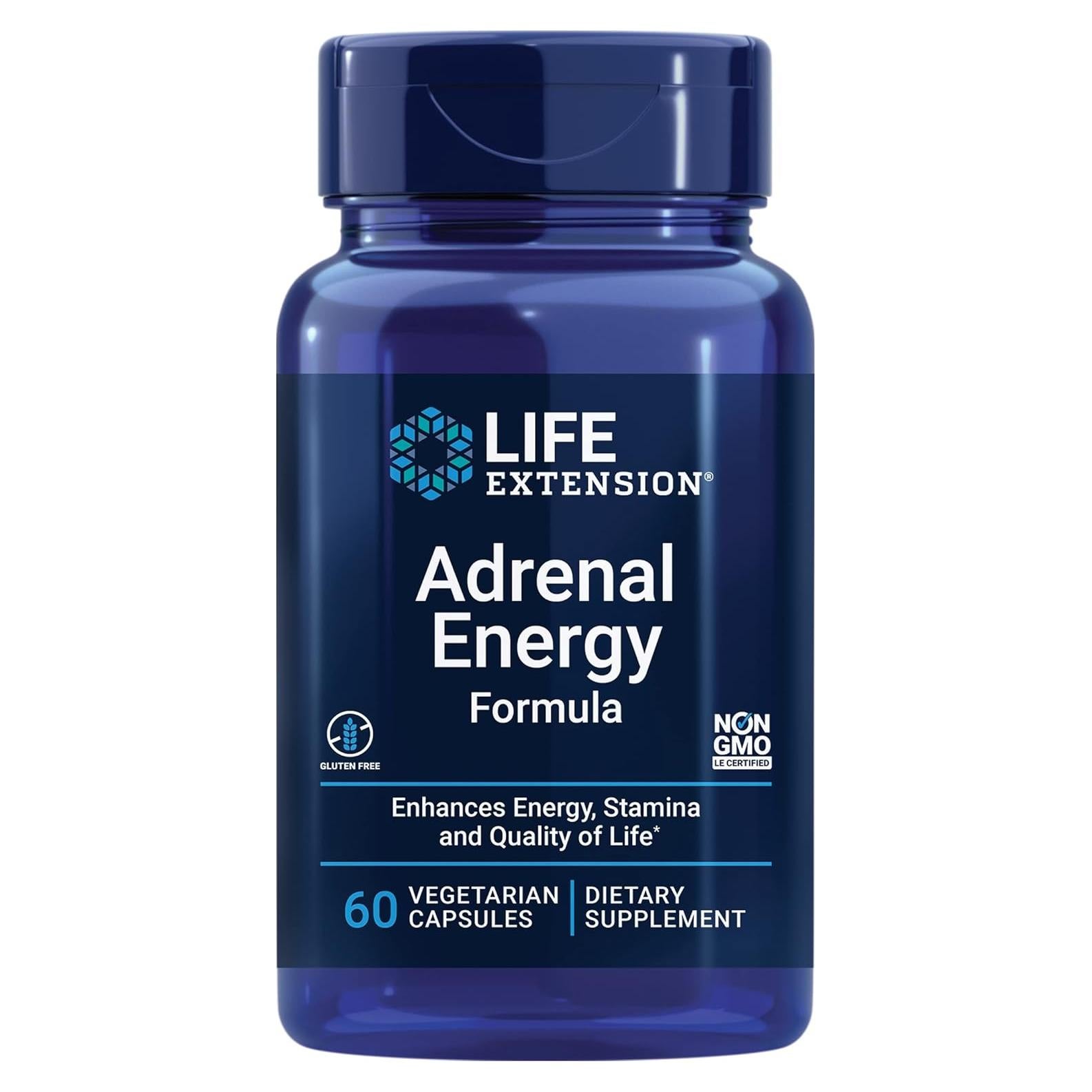 Fórmula de Energía Adrenal Life Extension 60 Cápsulas Sin Gluten