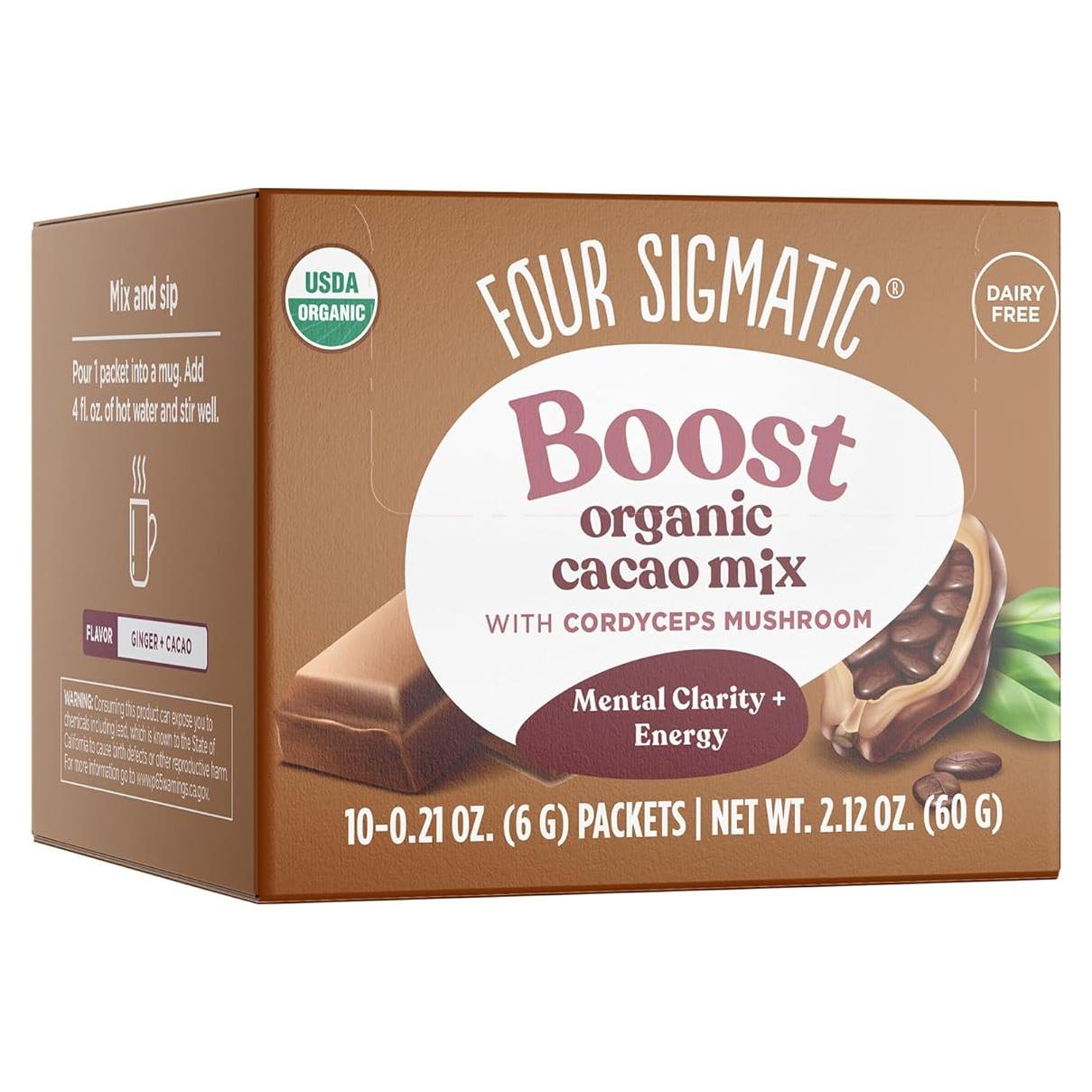Cacao Instantáneo Cuatro Sigmatic con Cordyceps y Jengibre 10 Paquetes
