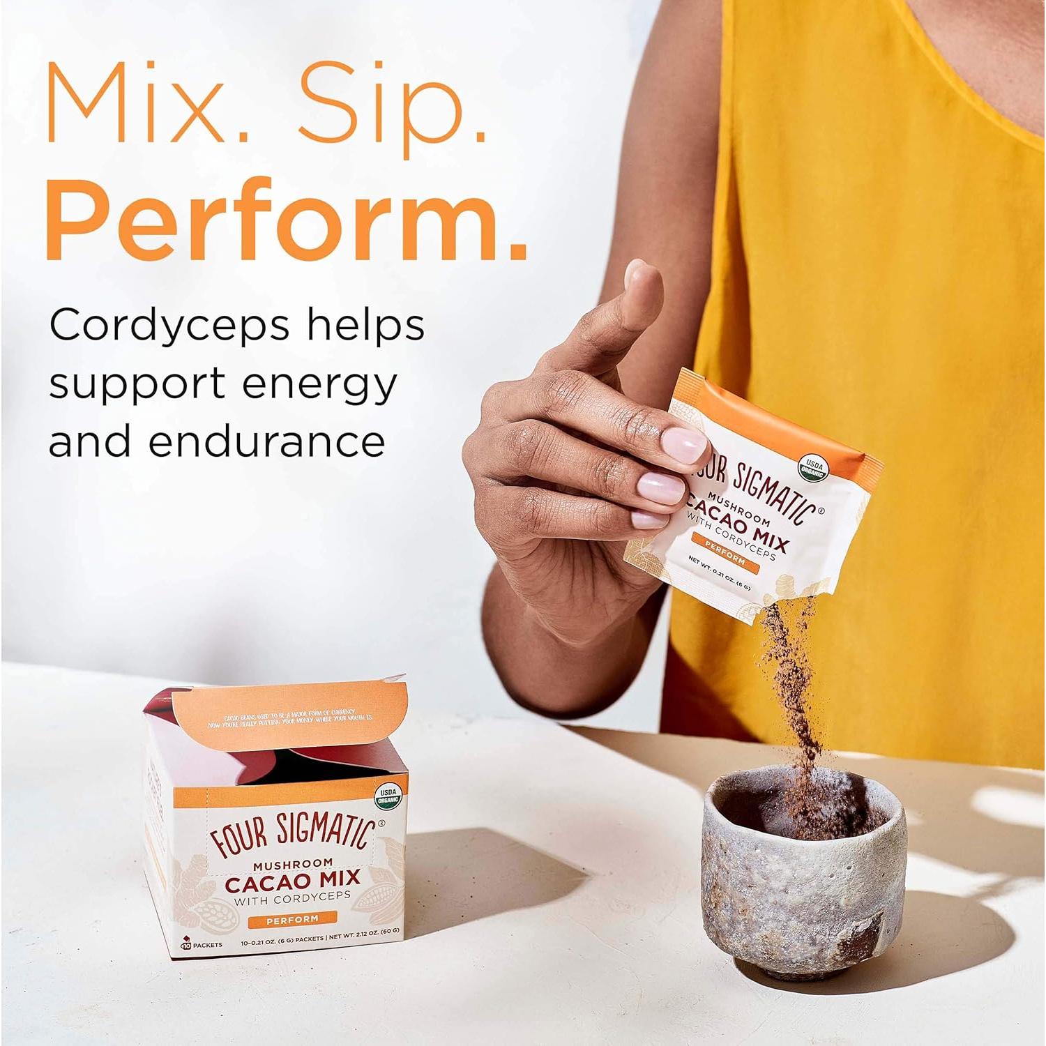 Cacao Instantáneo Cuatro Sigmatic con Cordyceps y Jengibre 10 Paquetes