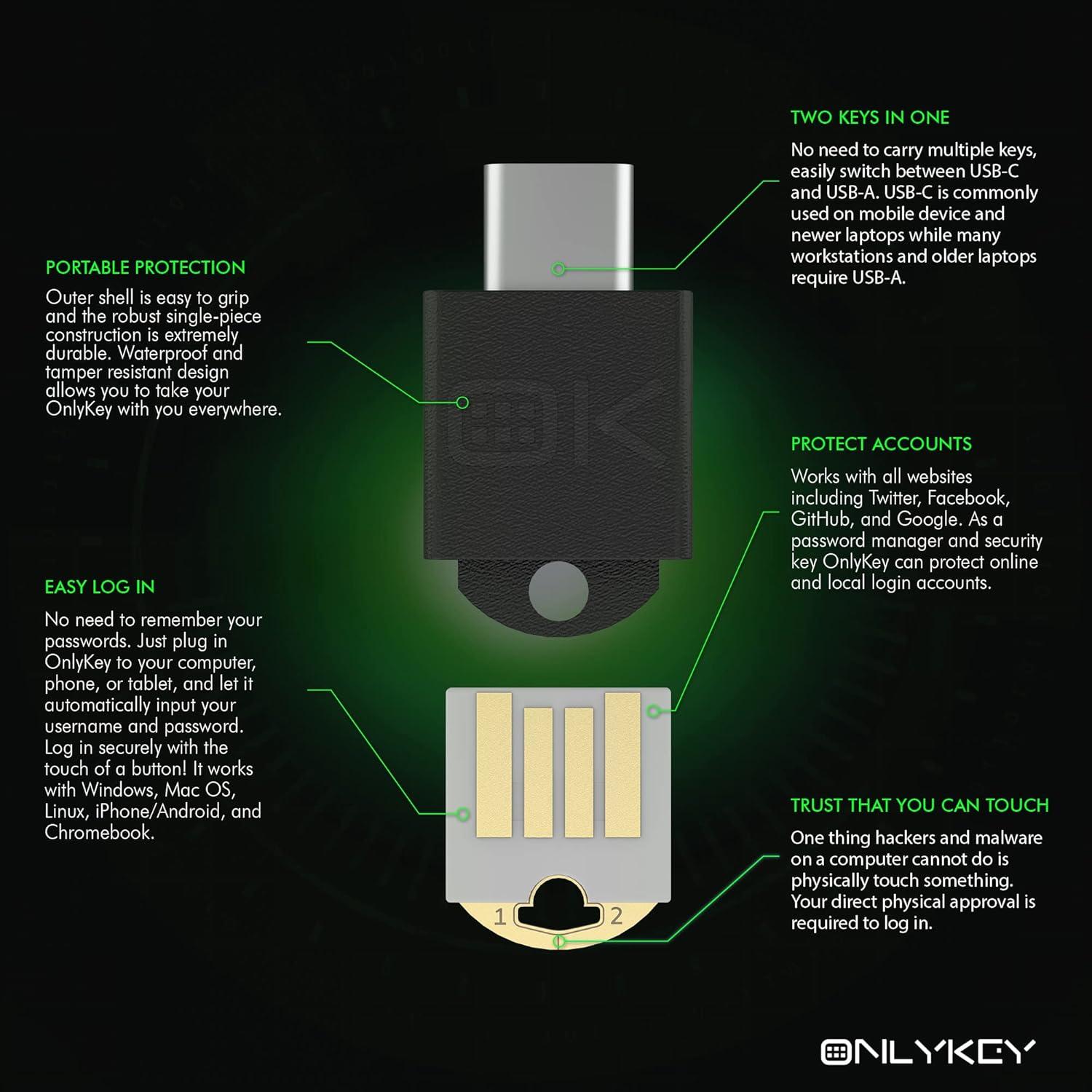 OnlyKey - Gestor de Contraseñas y Seguridad USB-C/A