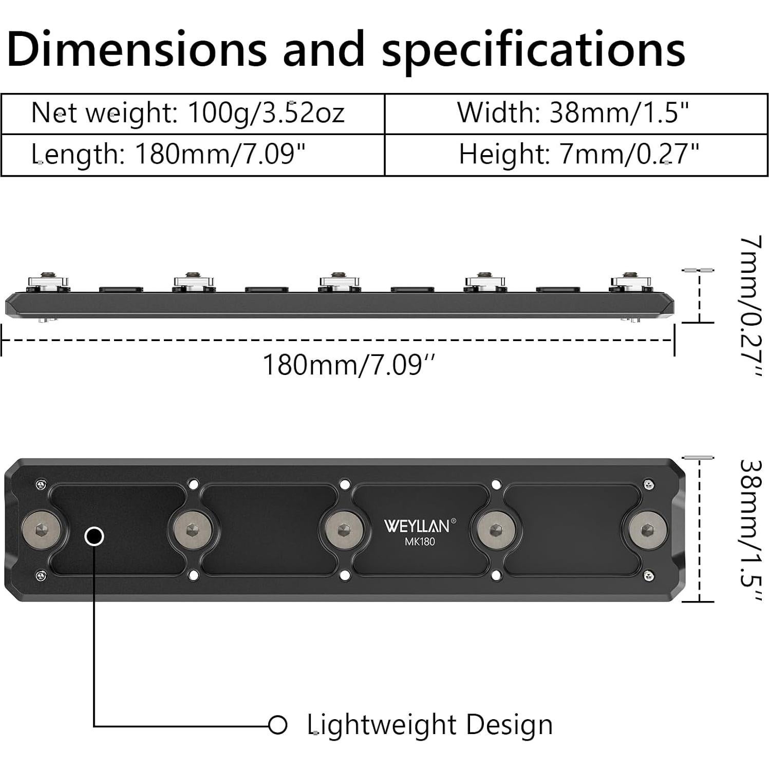 Adaptador de Montaje WEYLLAN MK180 Mlok Arca Rail 180mm