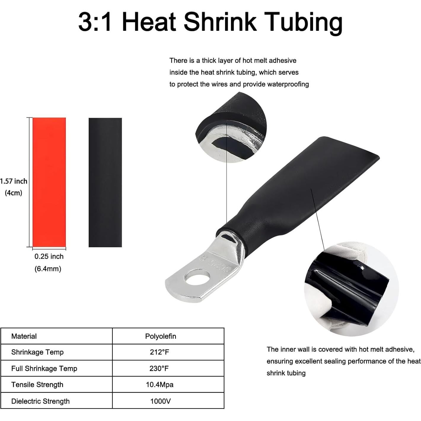 10 Terminales de Cable de Cobre Estañado SC6-6 con Tubos Termocontraíbles