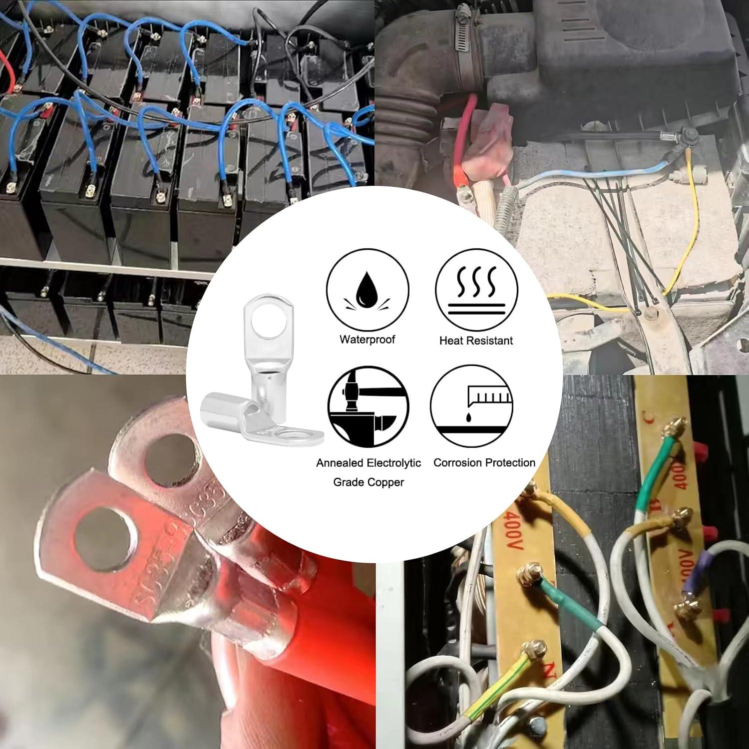 10 Terminales de Cable de Cobre Estañado SC6-6 con Tubos Termocontraíbles